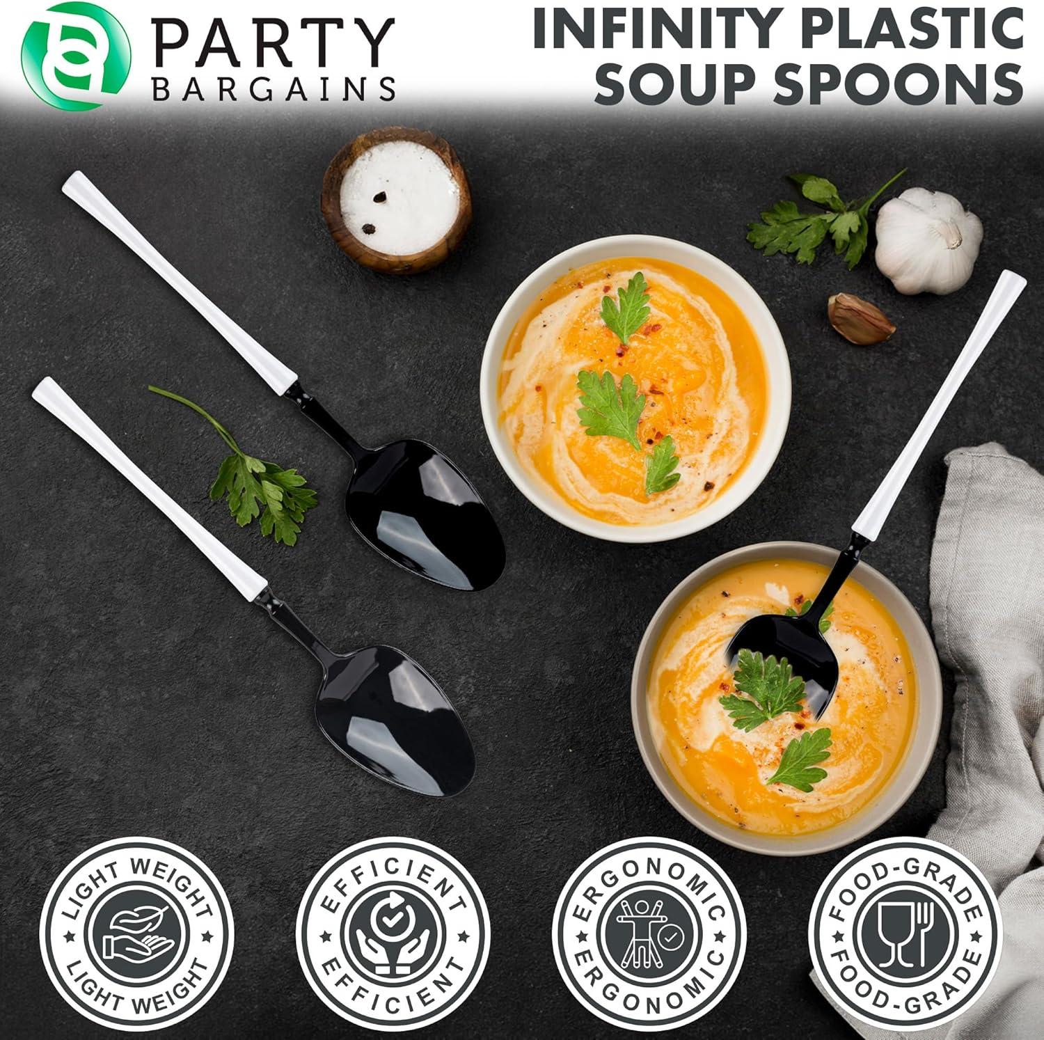 imageParty Bargains Disposable Plastic Silver Cutlery Set Infinity Modern Design Utensils 40 Pack 16 Forks 8 Knives 16 SpoonsBlackWhite