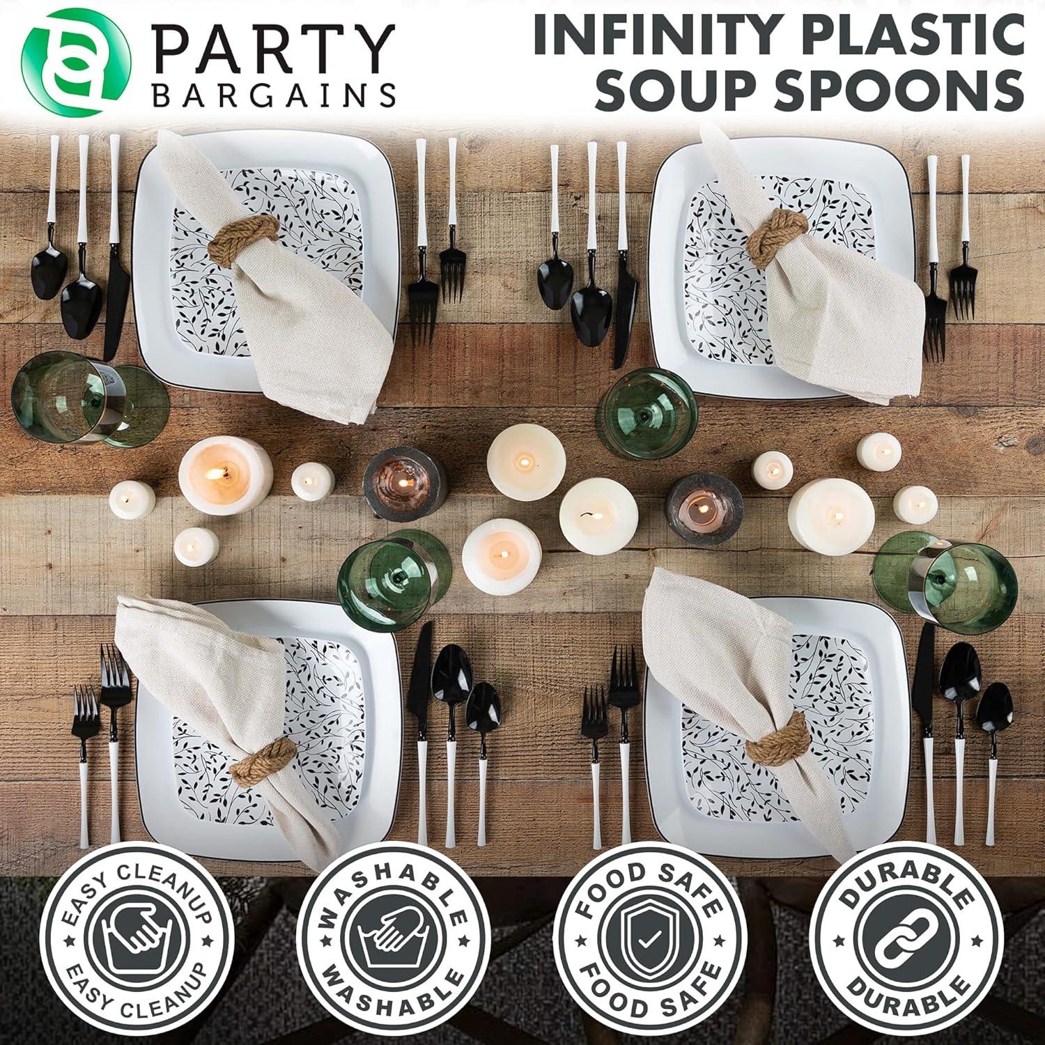 imageParty Bargains Disposable Plastic Silver Cutlery Set Infinity Modern Design Utensils 40 Pack 16 Forks 8 Knives 16 SpoonsBlackWhite