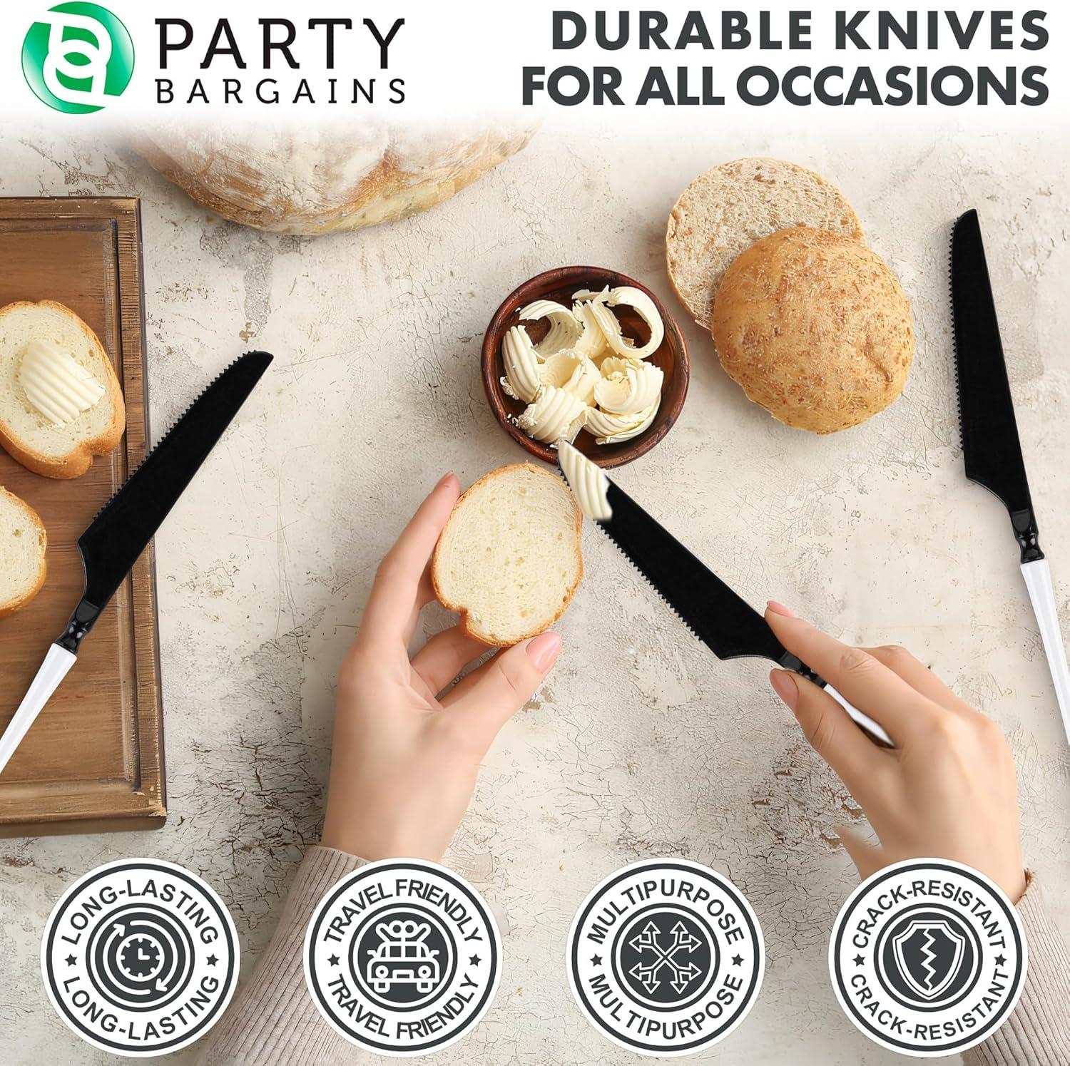 imageParty Bargains Disposable Plastic Silver Cutlery Set Infinity Modern Design Utensils 40 Pack 16 Forks 8 Knives 16 SpoonsBlackWhite