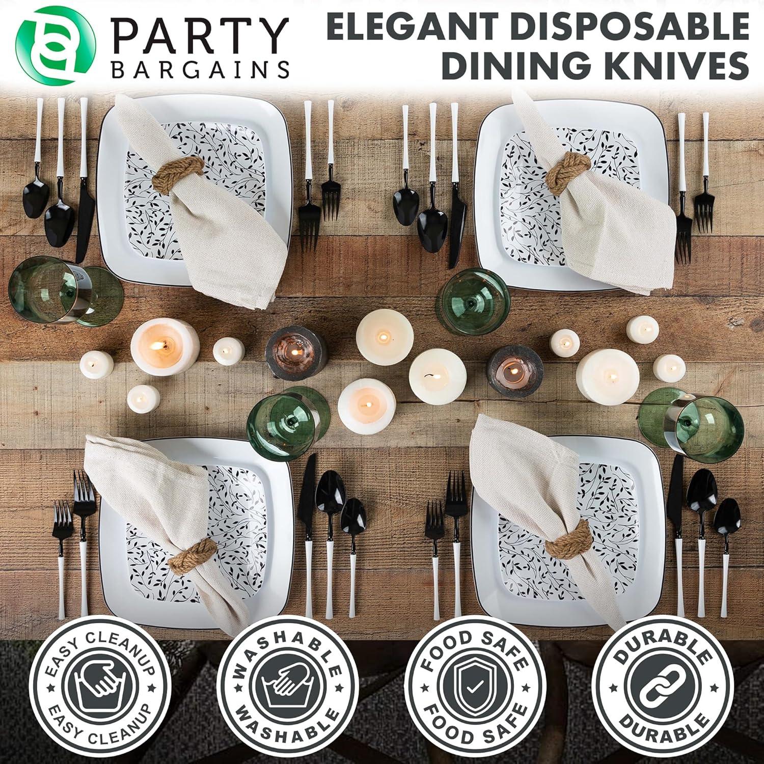 imageParty Bargains Disposable Plastic Silver Cutlery Set Infinity Modern Design Utensils 40 Pack 16 Forks 8 Knives 16 SpoonsBlackWhite