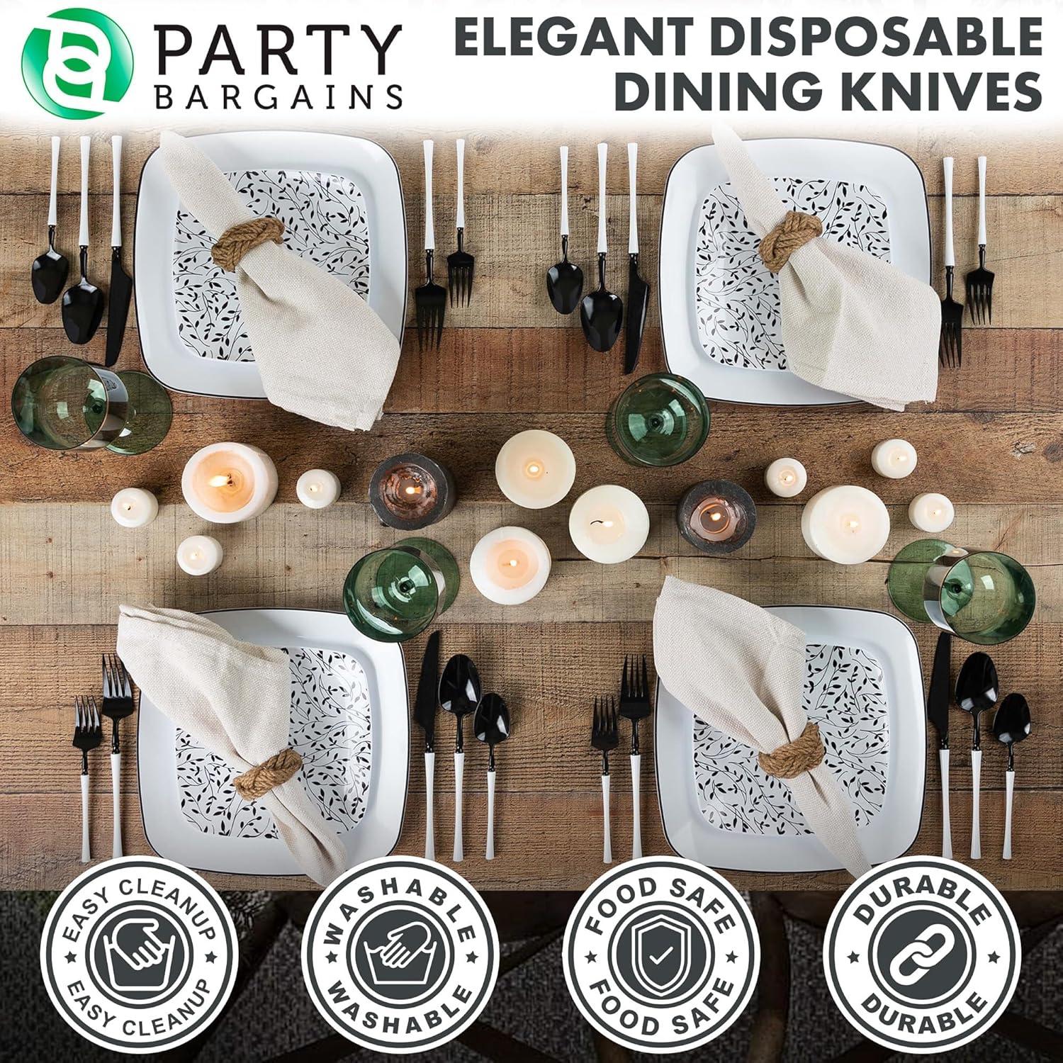 imageParty Bargains Disposable Plastic Silver Cutlery Set Infinity Modern Design Utensils 40 Pack 16 Forks 8 Knives 16 SpoonsBlackWhite