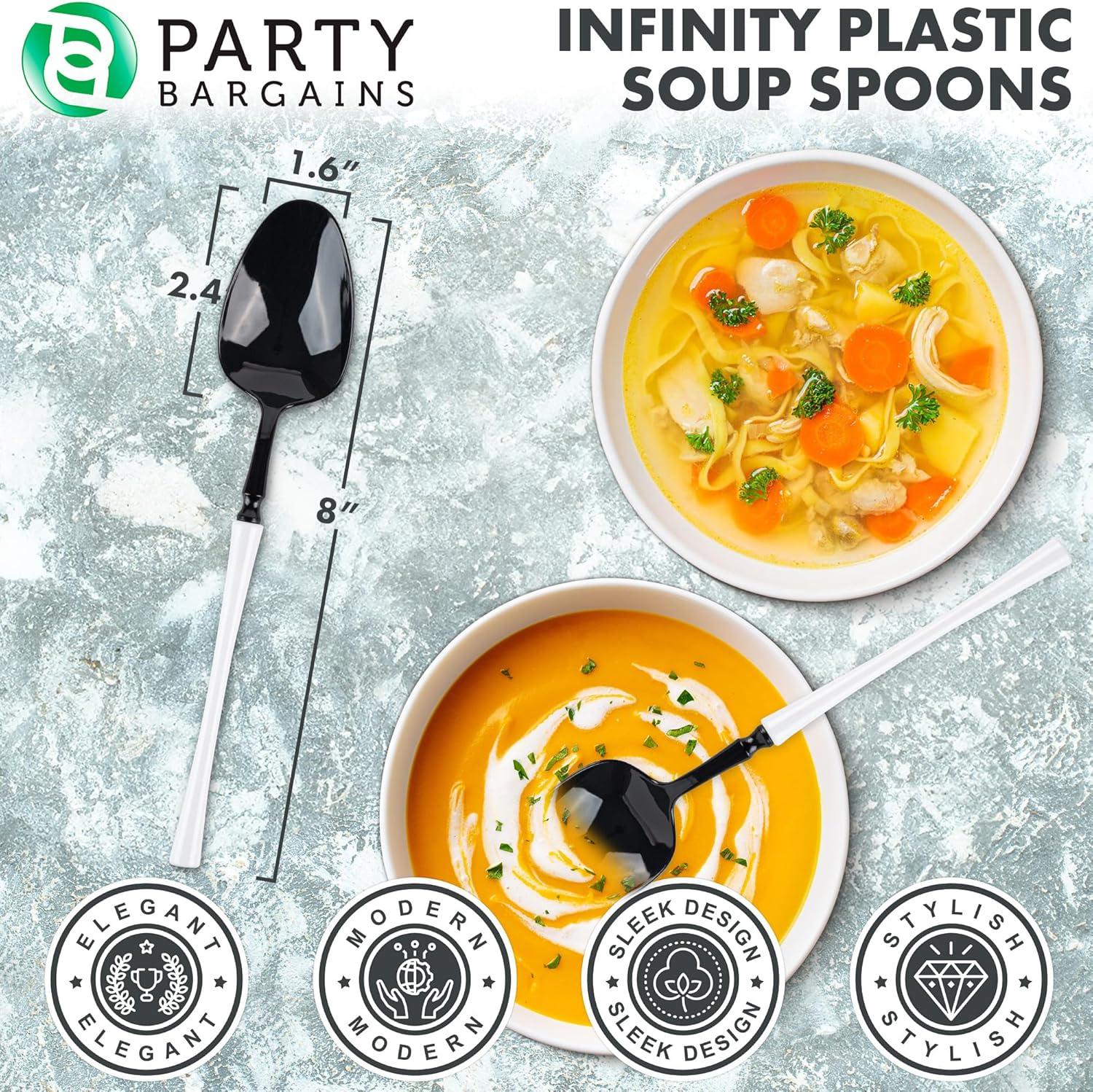 imageParty Bargains Disposable Plastic Silver Cutlery Set Infinity Modern Design Utensils 40 Pack 16 Forks 8 Knives 16 SpoonsBlackWhite