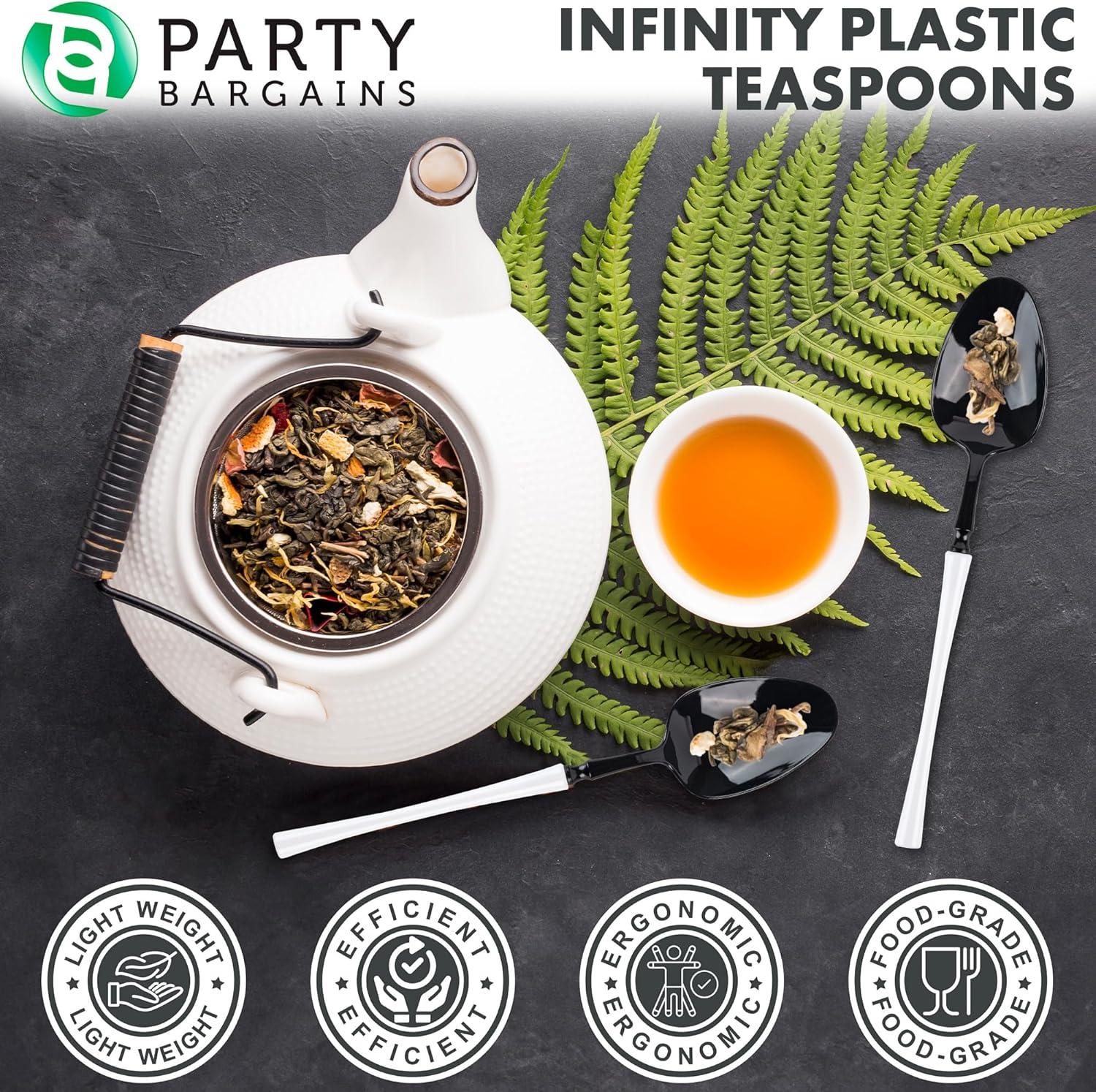 imageParty Bargains Disposable Plastic Silver Cutlery Set Infinity Modern Design Utensils 40 Pack 16 Forks 8 Knives 16 SpoonsBlackWhite