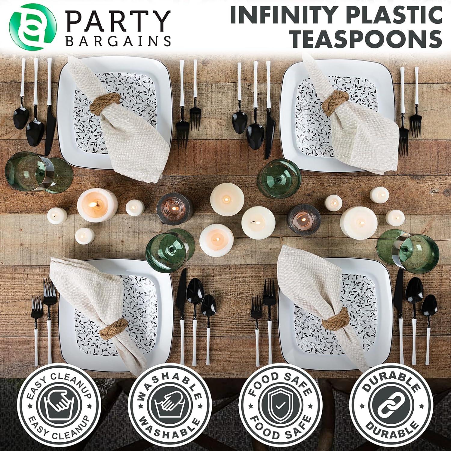 imageParty Bargains Disposable Plastic Silver Cutlery Set Infinity Modern Design Utensils 40 Pack 16 Forks 8 Knives 16 SpoonsBlackWhite