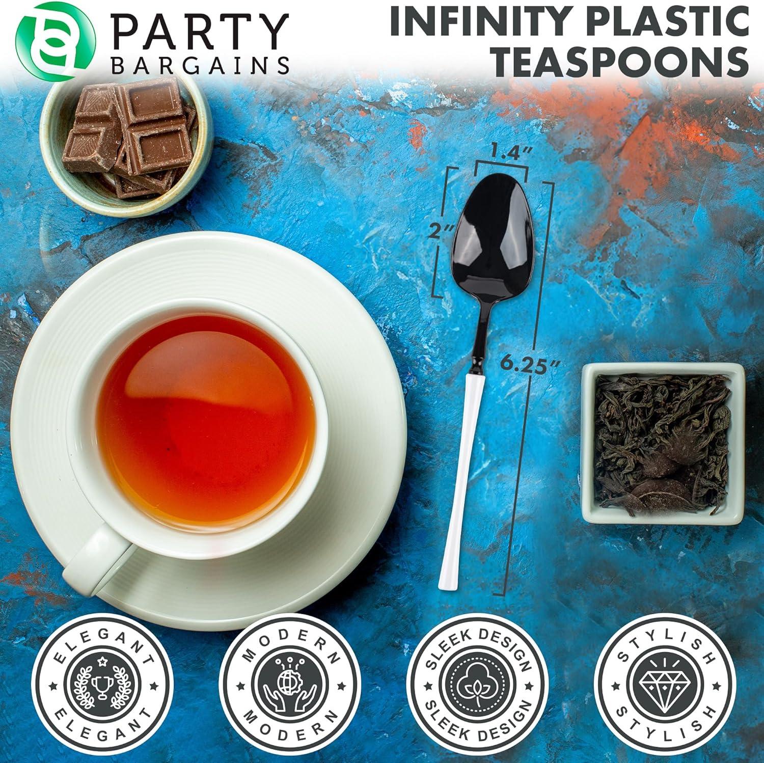 imageParty Bargains Disposable Plastic Silver Cutlery Set Infinity Modern Design Utensils 40 Pack 16 Forks 8 Knives 16 SpoonsBlackWhite