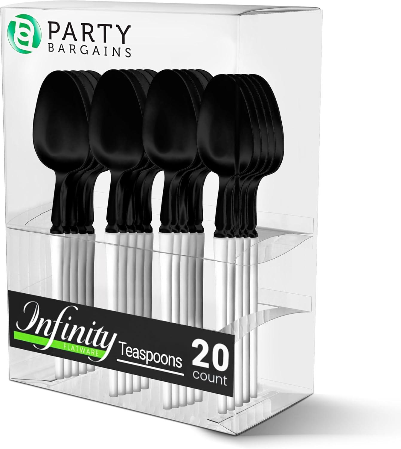 imageParty Bargains Disposable Plastic Silver Cutlery Set Infinity Modern Design Utensils 40 Pack 16 Forks 8 Knives 16 SpoonsBlackWhite