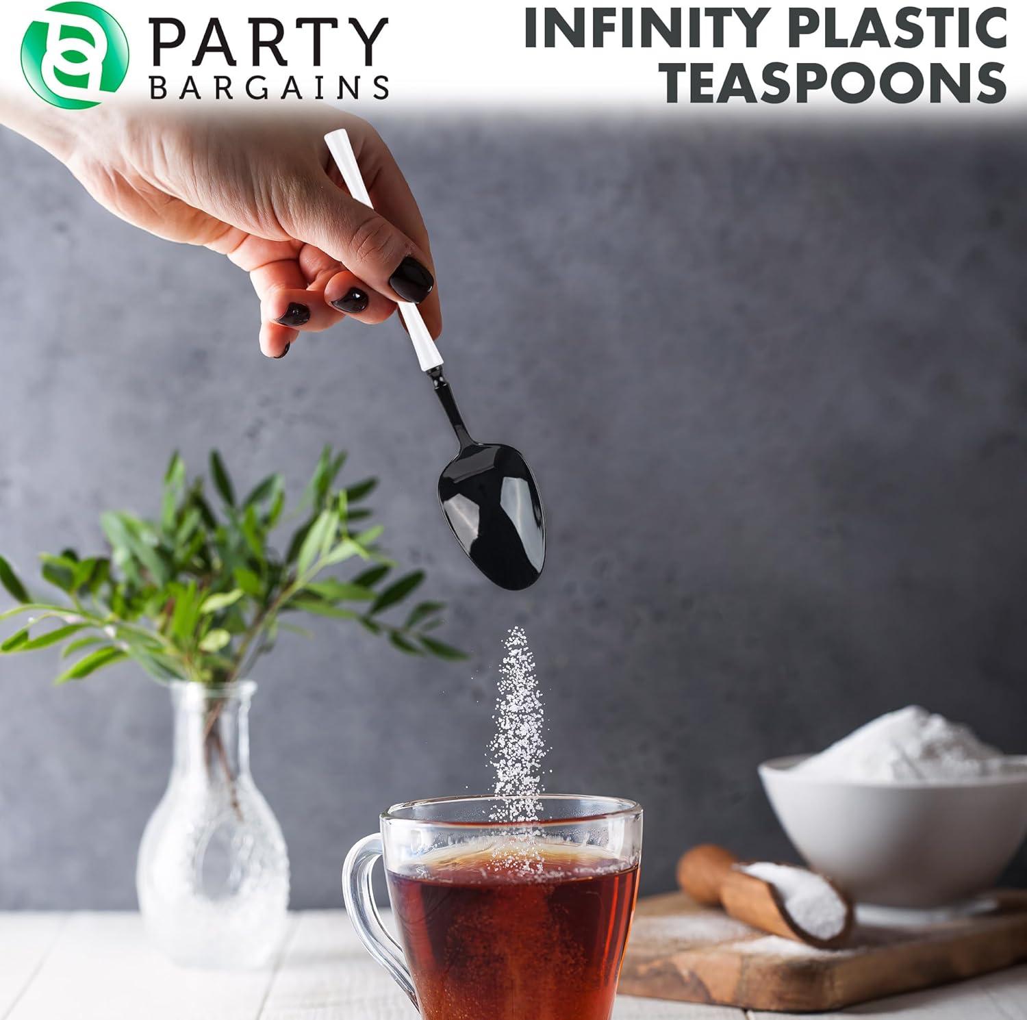 imageParty Bargains Disposable Plastic Silver Cutlery Set Infinity Modern Design Utensils 40 Pack 16 Forks 8 Knives 16 SpoonsBlackWhite