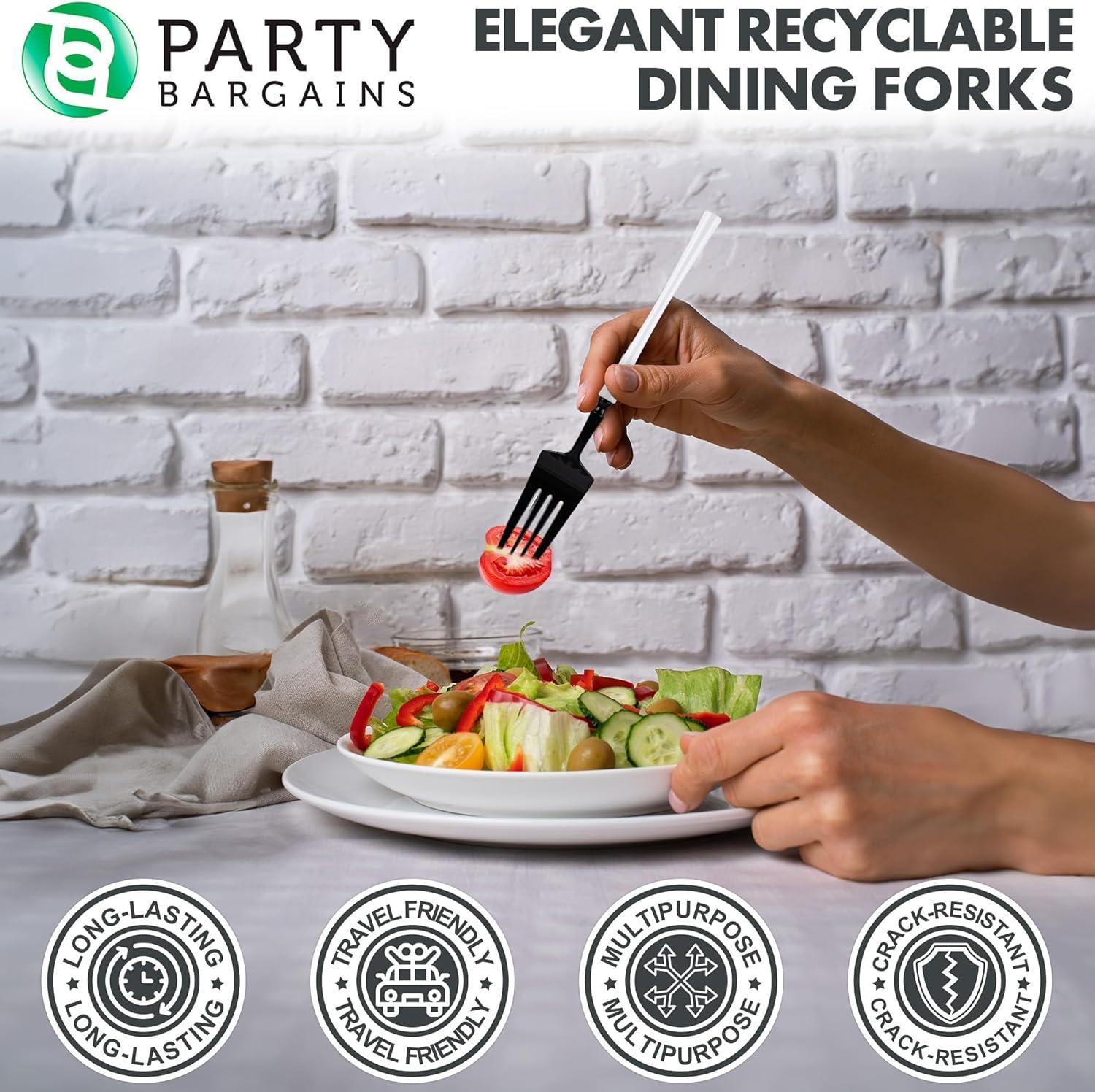 imageParty Bargains Disposable Plastic Silver Cutlery Set Infinity Modern Design Utensils 40 Pack 16 Forks 8 Knives 16 SpoonsBlackWhite