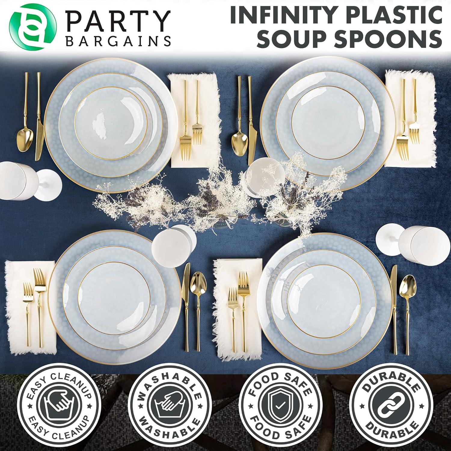 imageParty Bargains Disposable Plastic Silver Cutlery Set Infinity Modern Design Utensils 40 Pack 16 Forks 8 Knives 16 SpoonsGold