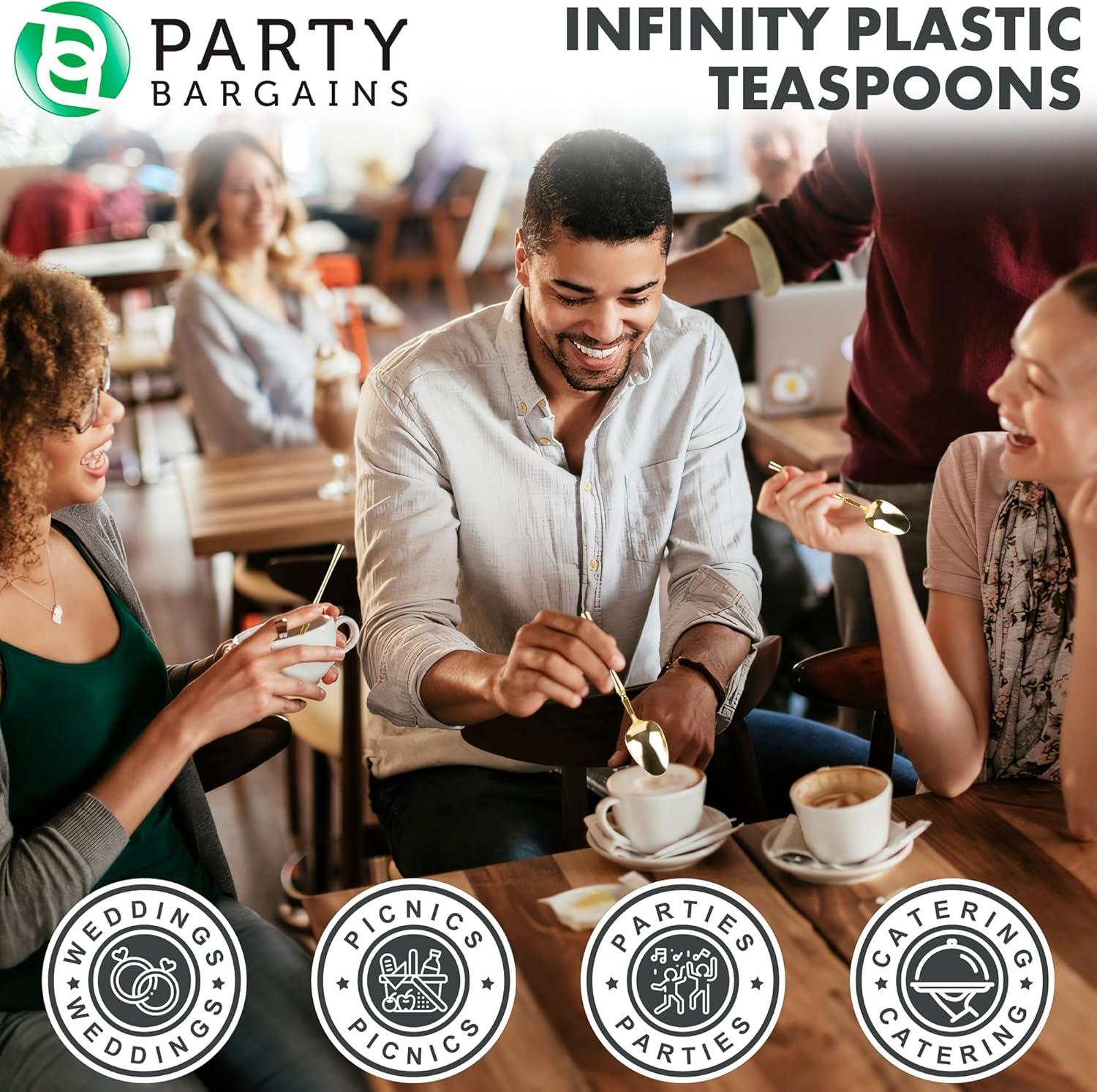 imageParty Bargains Disposable Plastic Silver Cutlery Set Infinity Modern Design Utensils 40 Pack 16 Forks 8 Knives 16 SpoonsGold