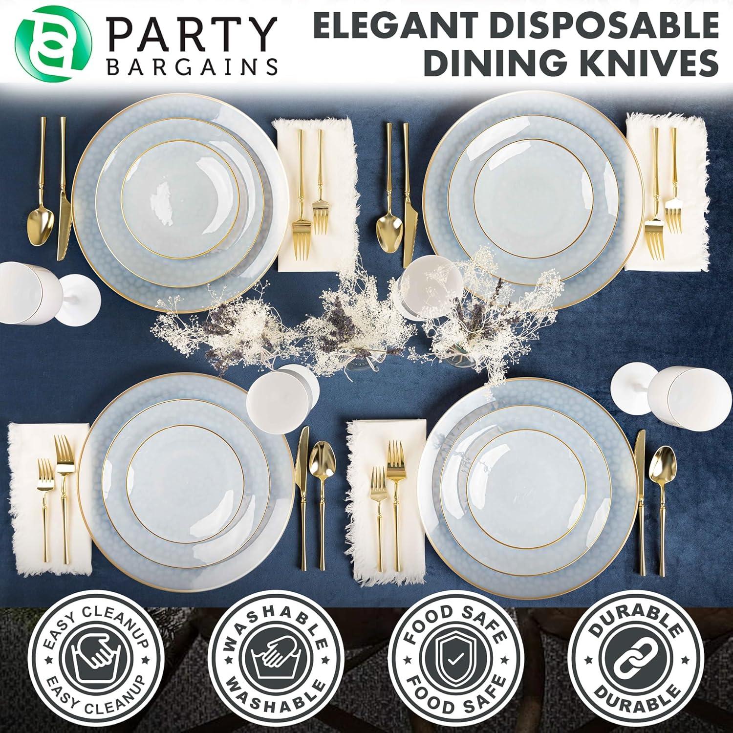 imageParty Bargains Disposable Plastic Silver Cutlery Set Infinity Modern Design Utensils 40 Pack 16 Forks 8 Knives 16 SpoonsGold