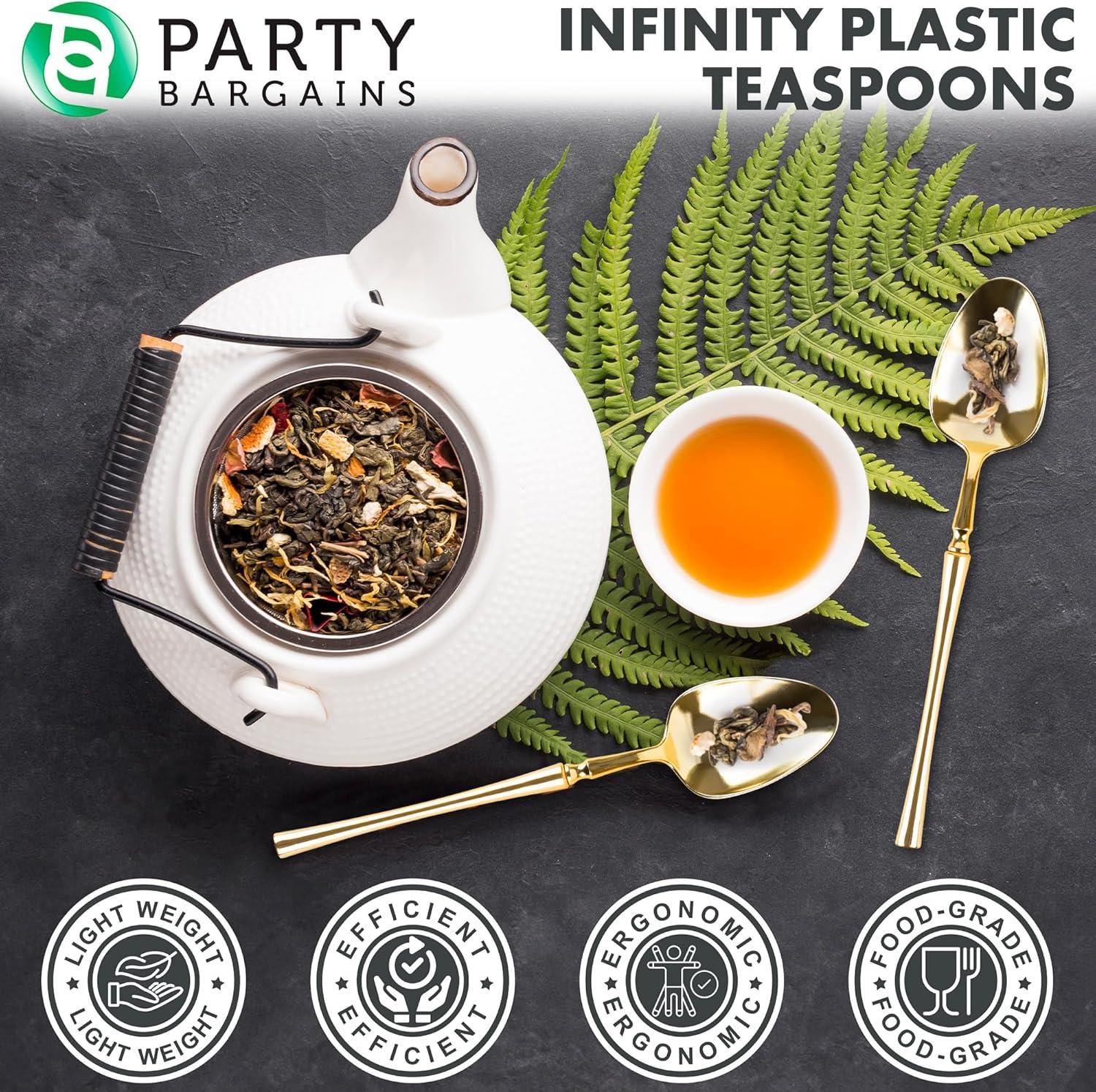 imageParty Bargains Disposable Plastic Silver Cutlery Set Infinity Modern Design Utensils 40 Pack 16 Forks 8 Knives 16 SpoonsGold