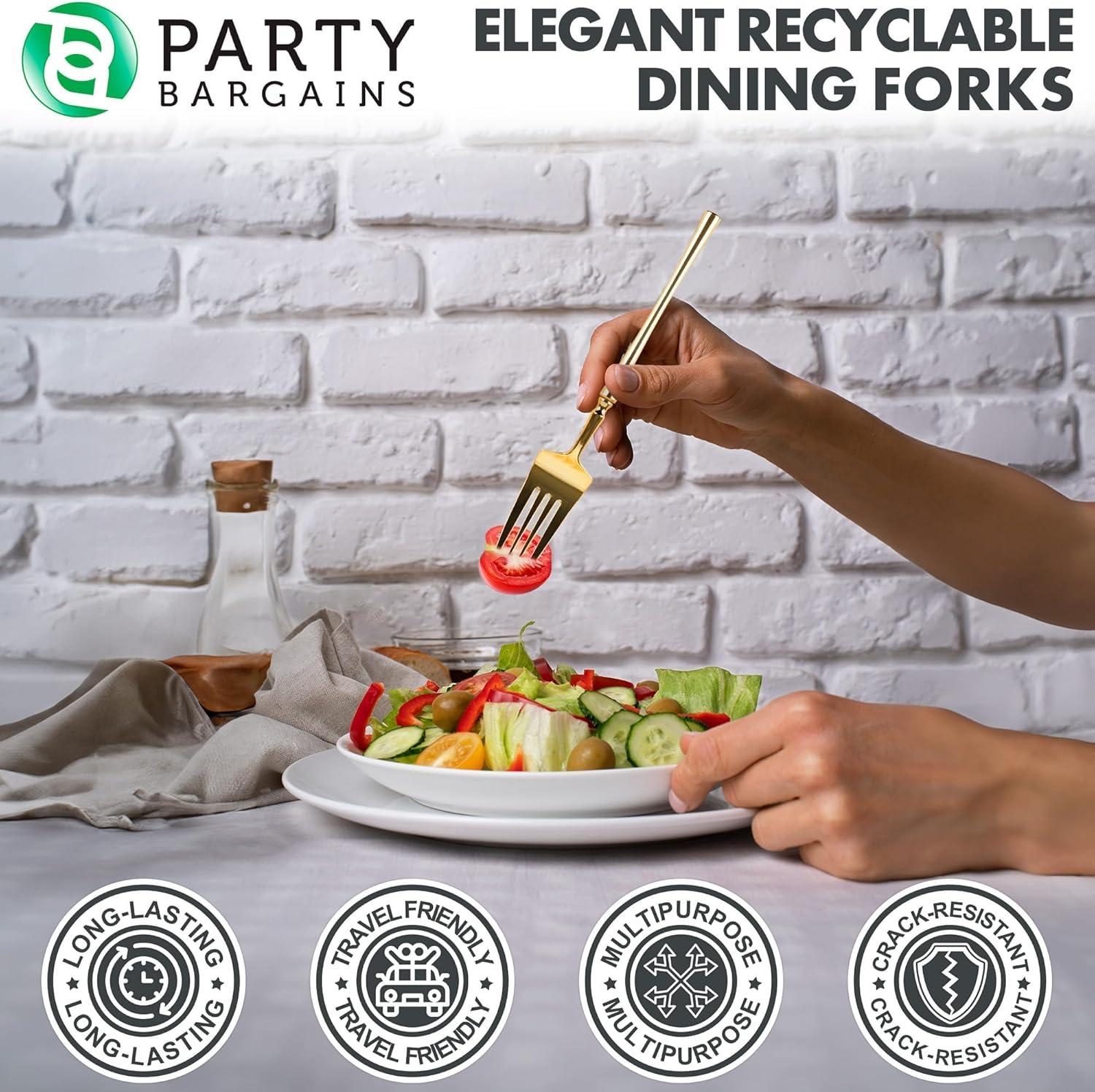 imageParty Bargains Disposable Plastic Silver Cutlery Set Infinity Modern Design Utensils 40 Pack 16 Forks 8 Knives 16 SpoonsGold