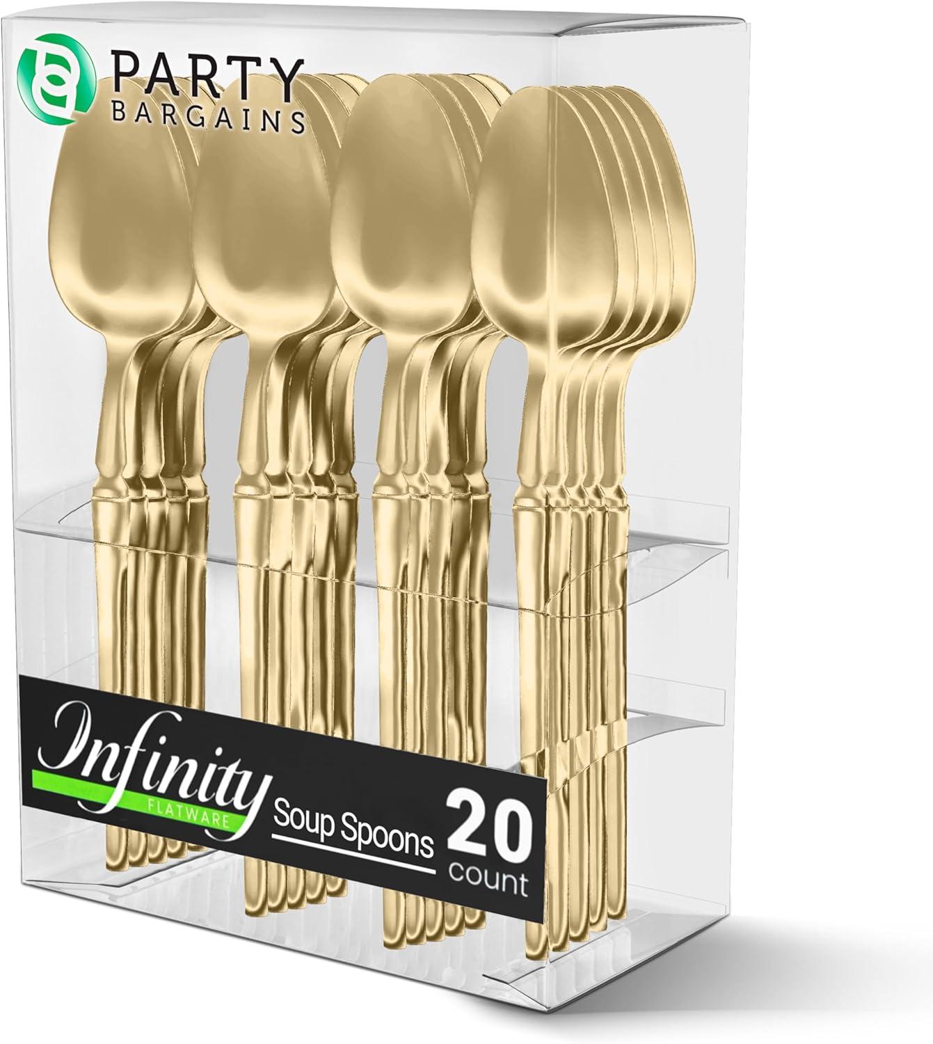 imageParty Bargains Disposable Plastic Silver Cutlery Set Infinity Modern Design Utensils 40 Pack 16 Forks 8 Knives 16 SpoonsGold