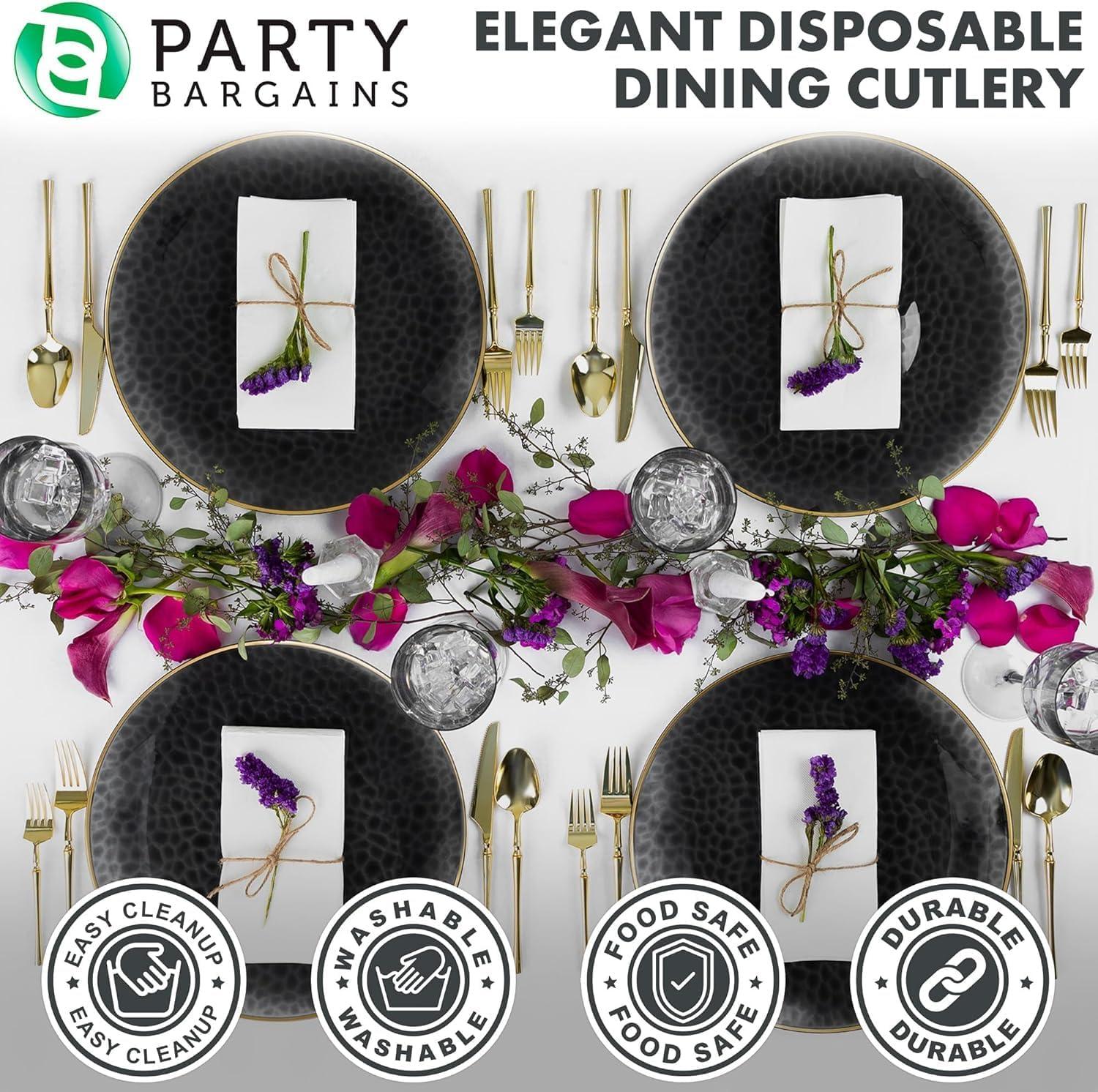 imageParty Bargains Disposable Plastic Silver Cutlery Set Infinity Modern Design Utensils 40 Pack 16 Forks 8 Knives 16 SpoonsGold