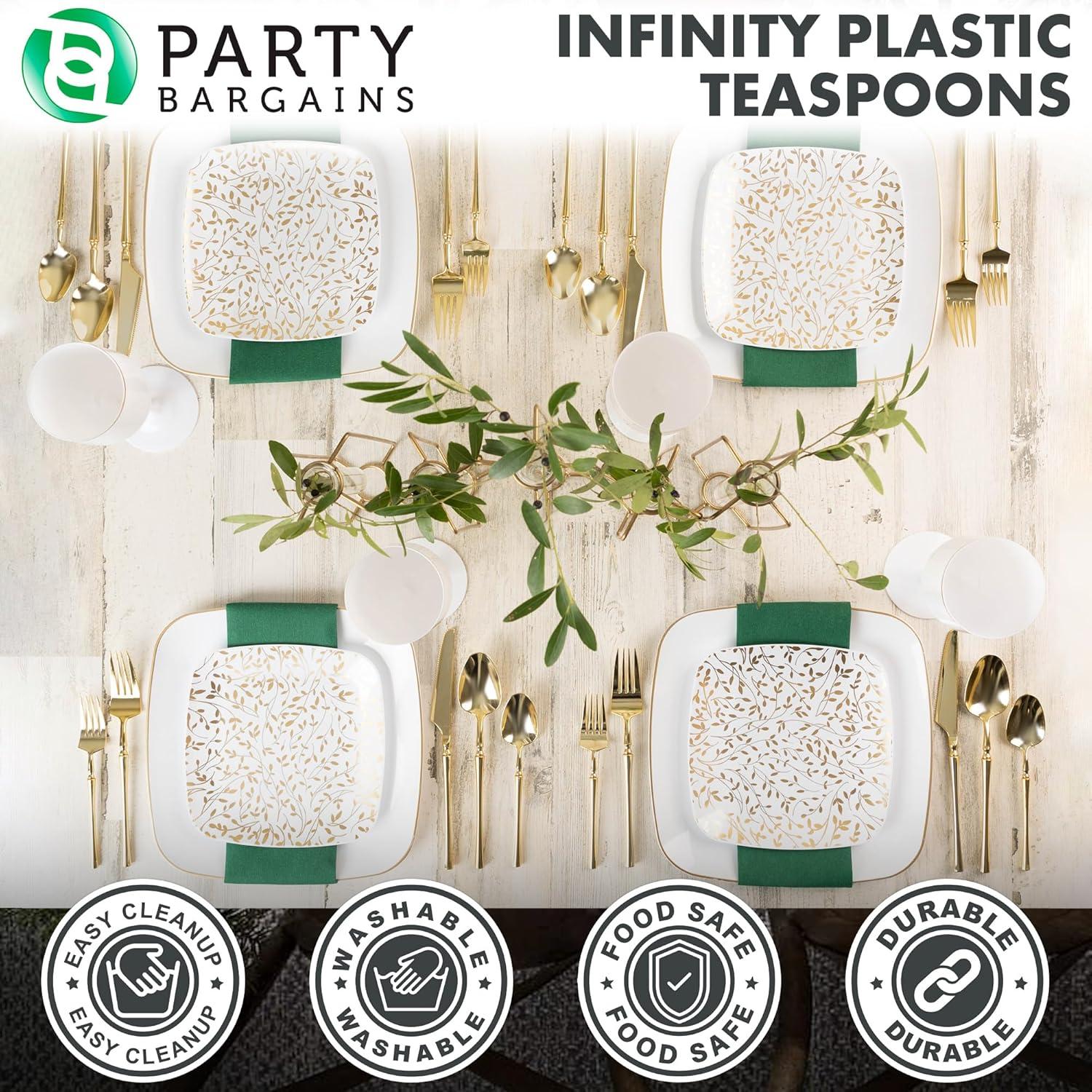 imageParty Bargains Disposable Plastic Silver Cutlery Set Infinity Modern Design Utensils 40 Pack 16 Forks 8 Knives 16 SpoonsGold