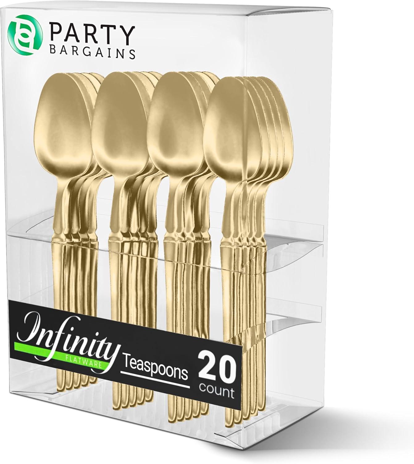 imageParty Bargains Disposable Plastic Silver Cutlery Set Infinity Modern Design Utensils 40 Pack 16 Forks 8 Knives 16 SpoonsGold