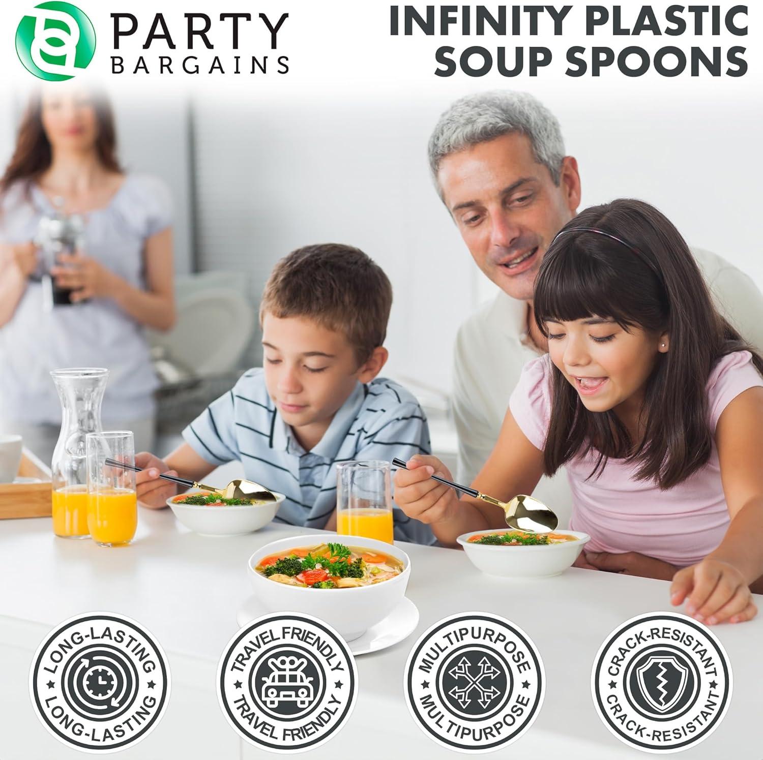 imageParty Bargains Disposable Plastic Silver Cutlery Set Infinity Modern Design Utensils 40 Pack 16 Forks 8 Knives 16 SpoonsGold Black