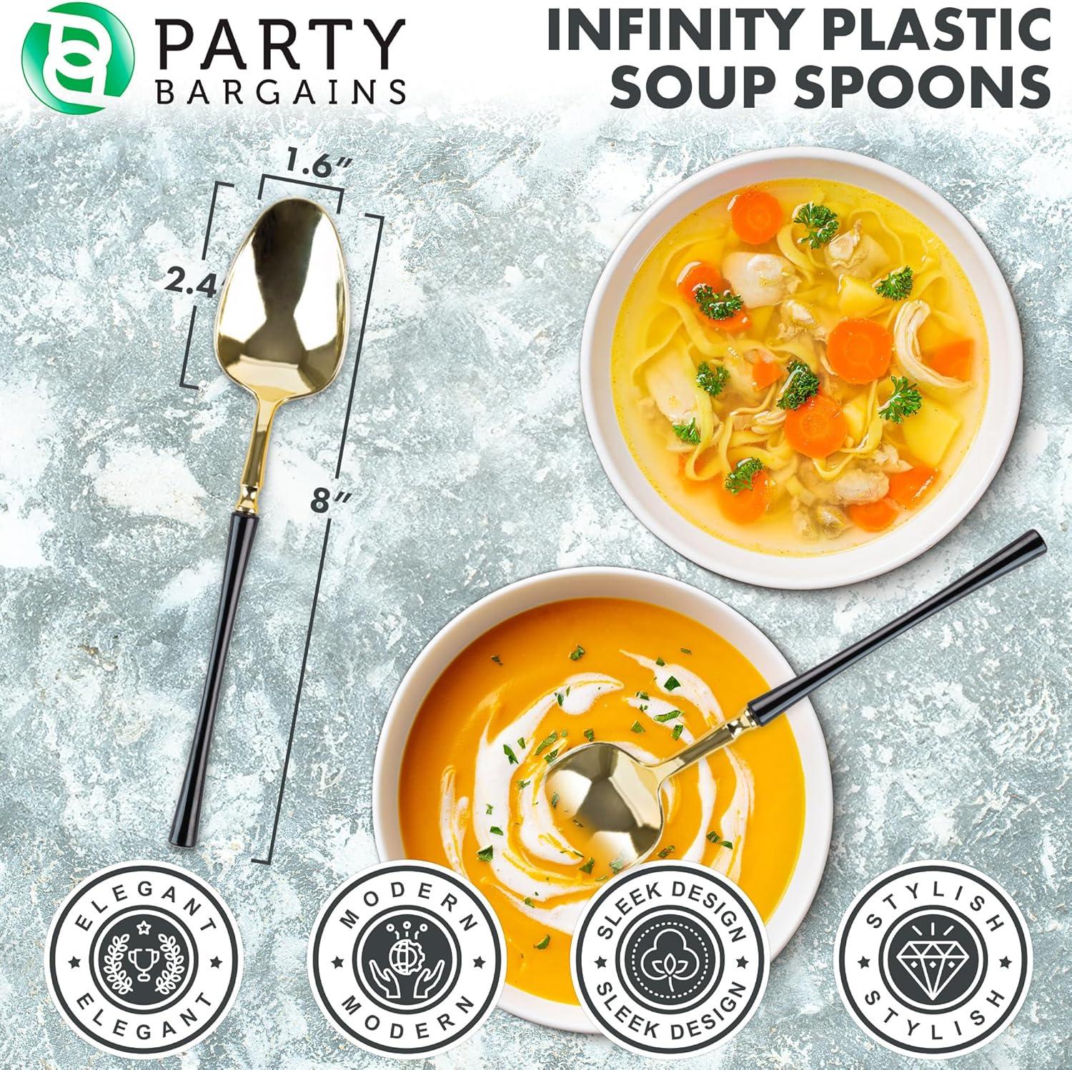 imageParty Bargains Disposable Plastic Silver Cutlery Set Infinity Modern Design Utensils 40 Pack 16 Forks 8 Knives 16 SpoonsGold Black