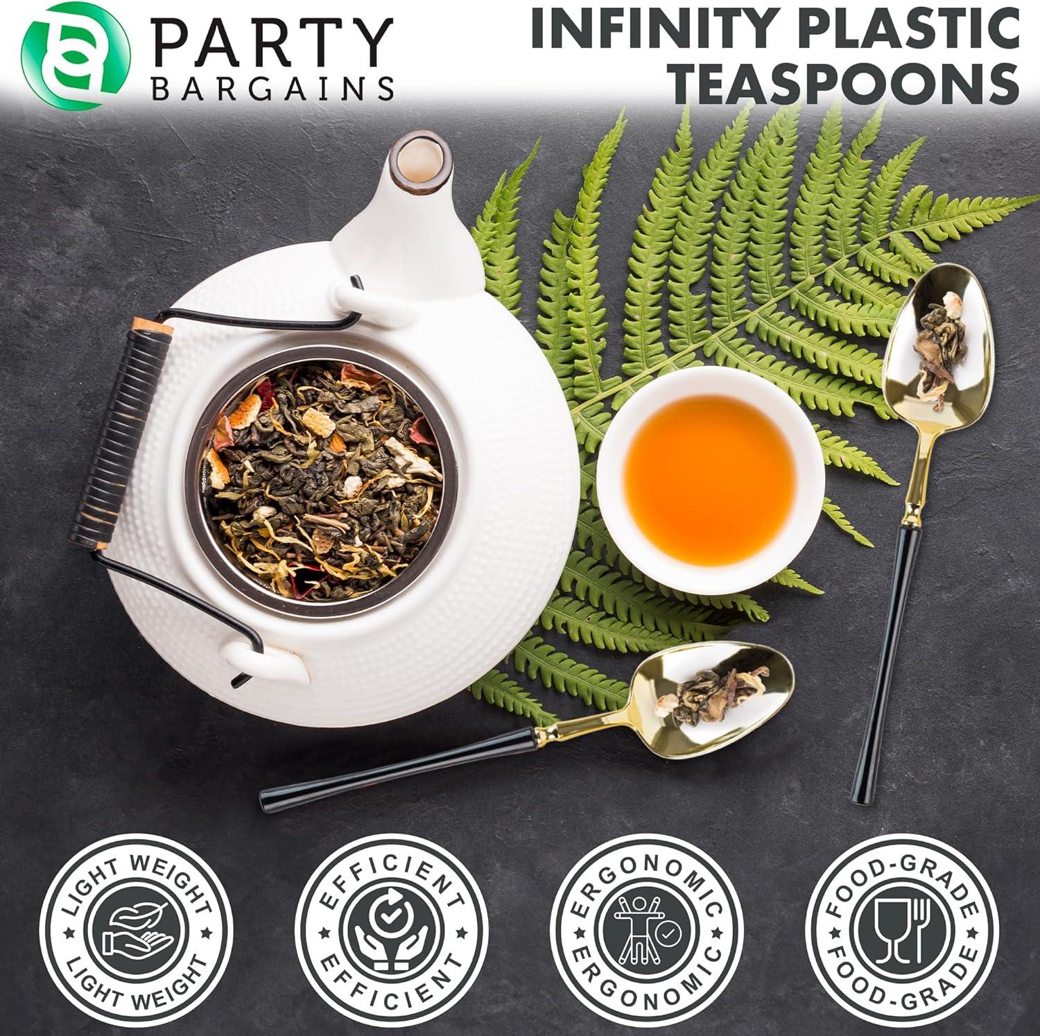 imageParty Bargains Disposable Plastic Silver Cutlery Set Infinity Modern Design Utensils 40 Pack 16 Forks 8 Knives 16 SpoonsGold Black