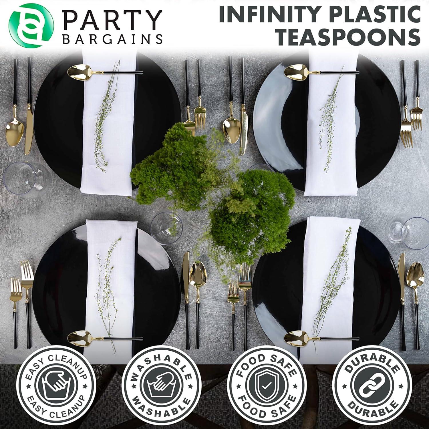 imageParty Bargains Disposable Plastic Silver Cutlery Set Infinity Modern Design Utensils 40 Pack 16 Forks 8 Knives 16 SpoonsGold Black
