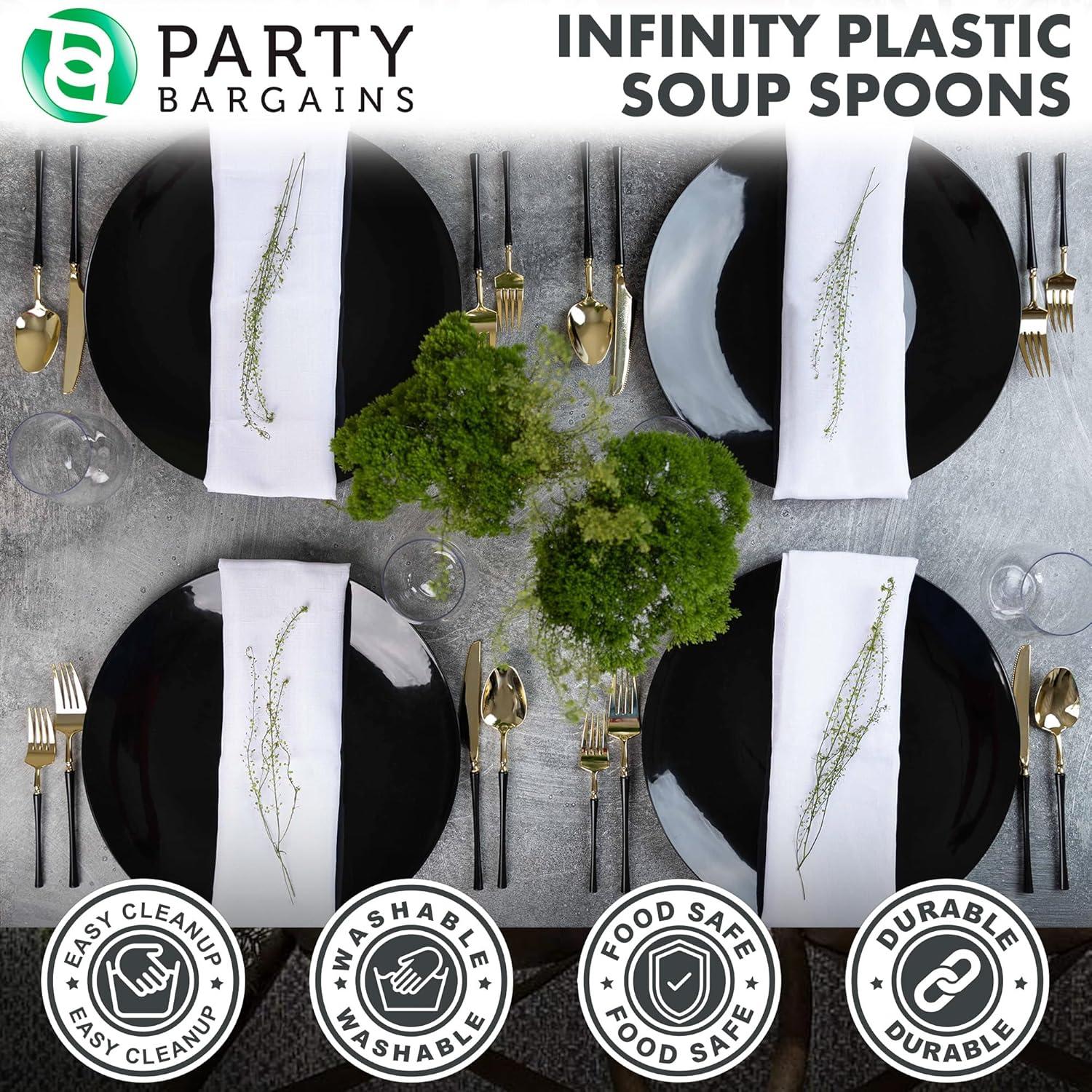 imageParty Bargains Disposable Plastic Silver Cutlery Set Infinity Modern Design Utensils 40 Pack 16 Forks 8 Knives 16 SpoonsGold Black