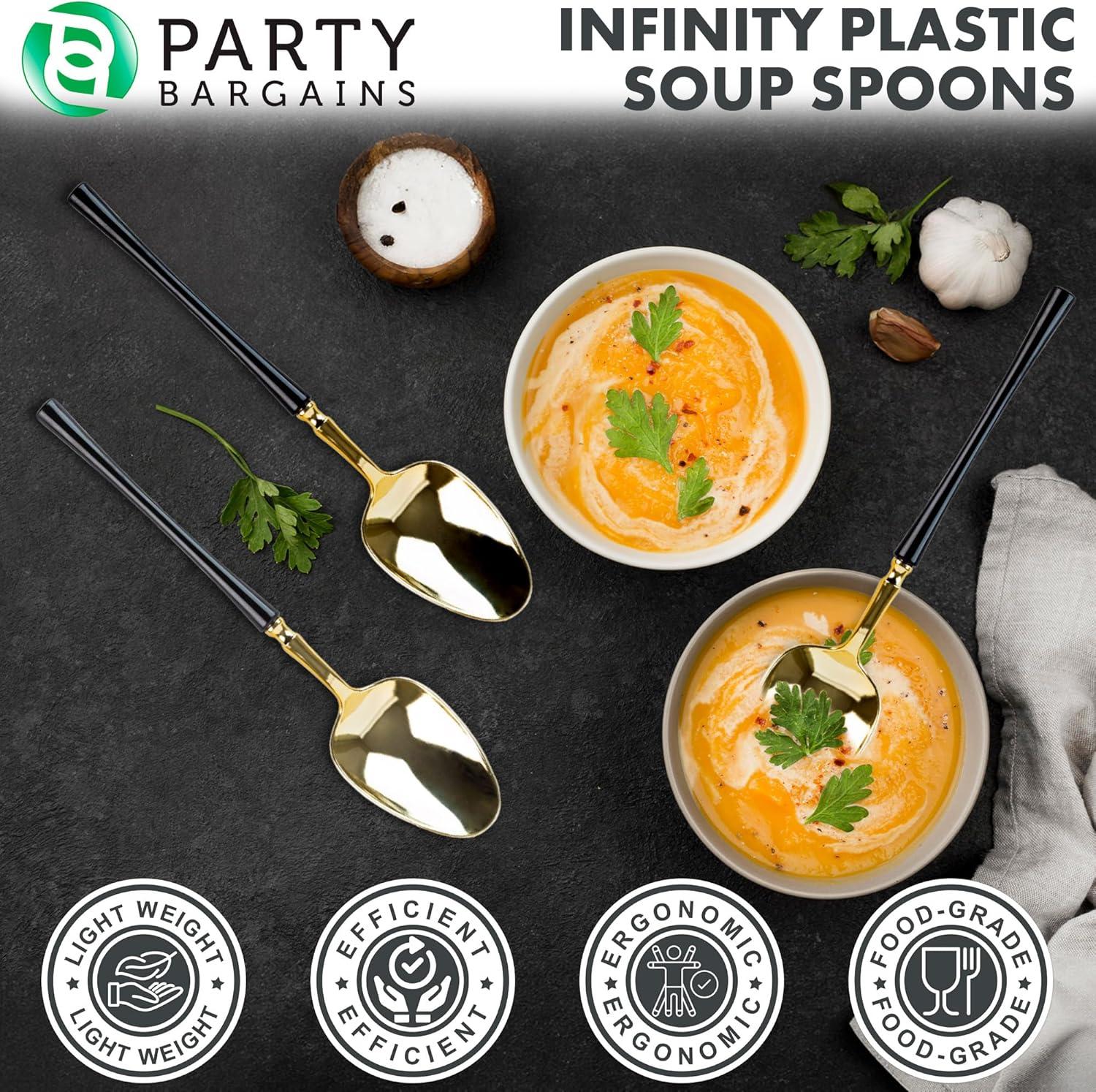 imageParty Bargains Disposable Plastic Silver Cutlery Set Infinity Modern Design Utensils 40 Pack 16 Forks 8 Knives 16 SpoonsGold Black