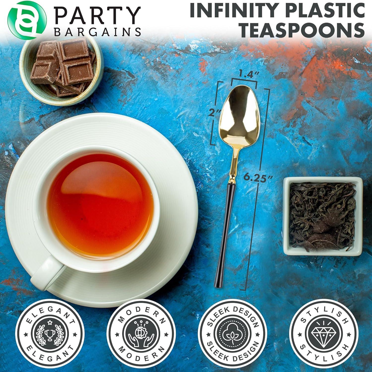 imageParty Bargains Disposable Plastic Silver Cutlery Set Infinity Modern Design Utensils 40 Pack 16 Forks 8 Knives 16 SpoonsGold Black