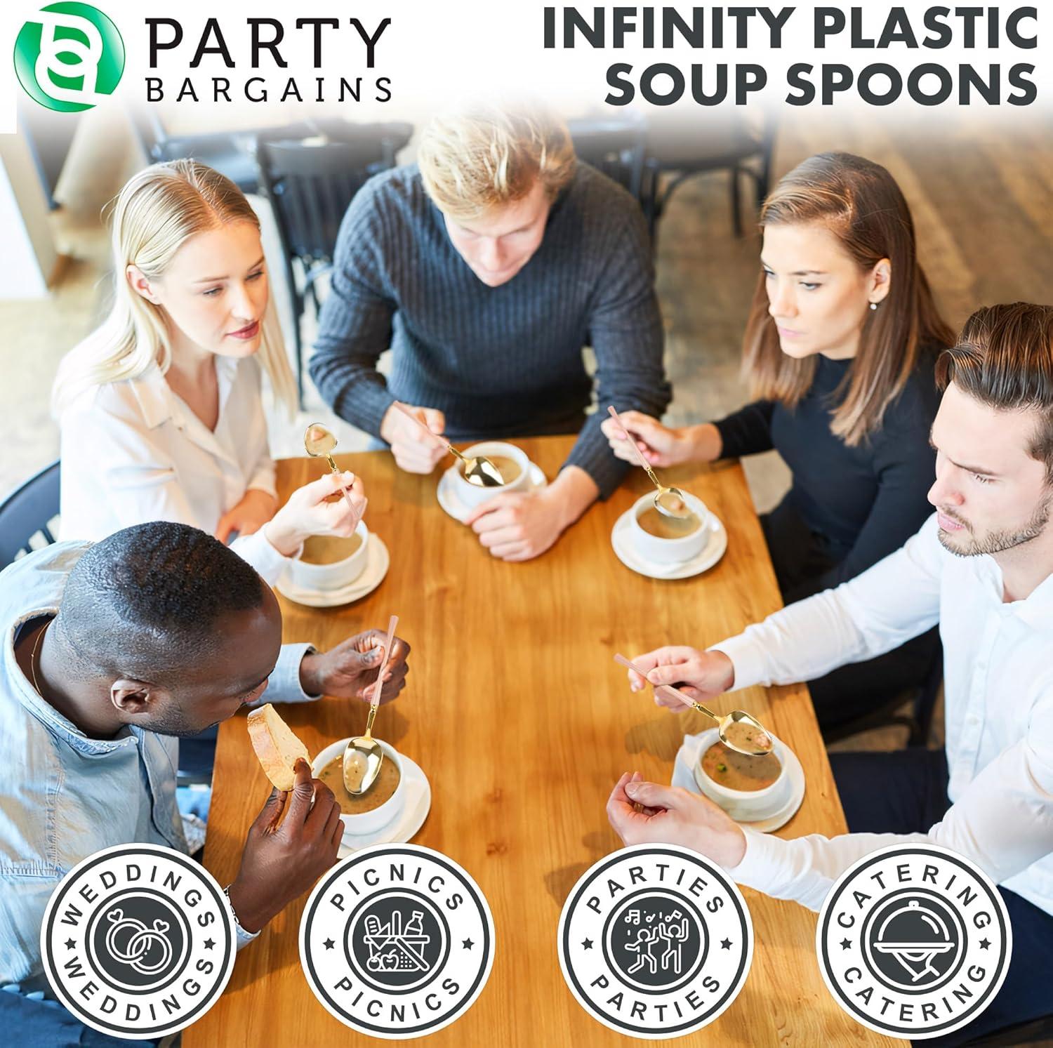 imageParty Bargains Disposable Plastic Silver Cutlery Set Infinity Modern Design Utensils 40 Pack 16 Forks 8 Knives 16 SpoonsPink Gold