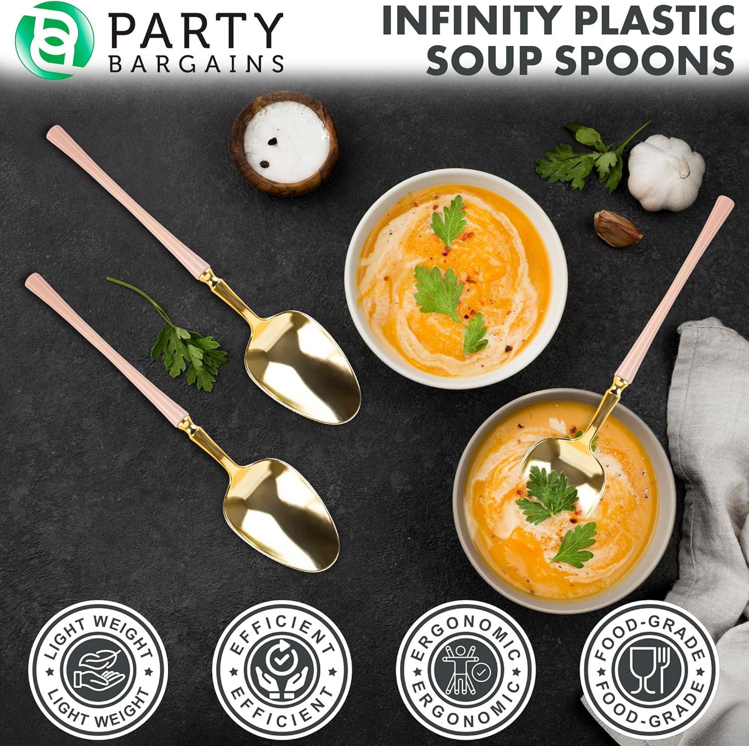 imageParty Bargains Disposable Plastic Silver Cutlery Set Infinity Modern Design Utensils 40 Pack 16 Forks 8 Knives 16 SpoonsPink Gold