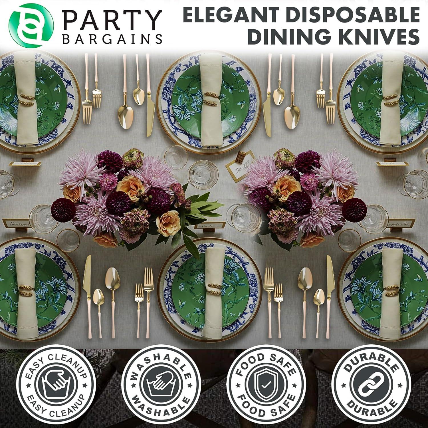 imageParty Bargains Disposable Plastic Silver Cutlery Set Infinity Modern Design Utensils 40 Pack 16 Forks 8 Knives 16 SpoonsPink Gold