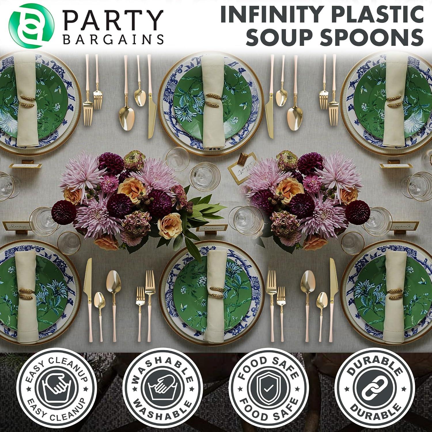 imageParty Bargains Disposable Plastic Silver Cutlery Set Infinity Modern Design Utensils 40 Pack 16 Forks 8 Knives 16 SpoonsPink Gold