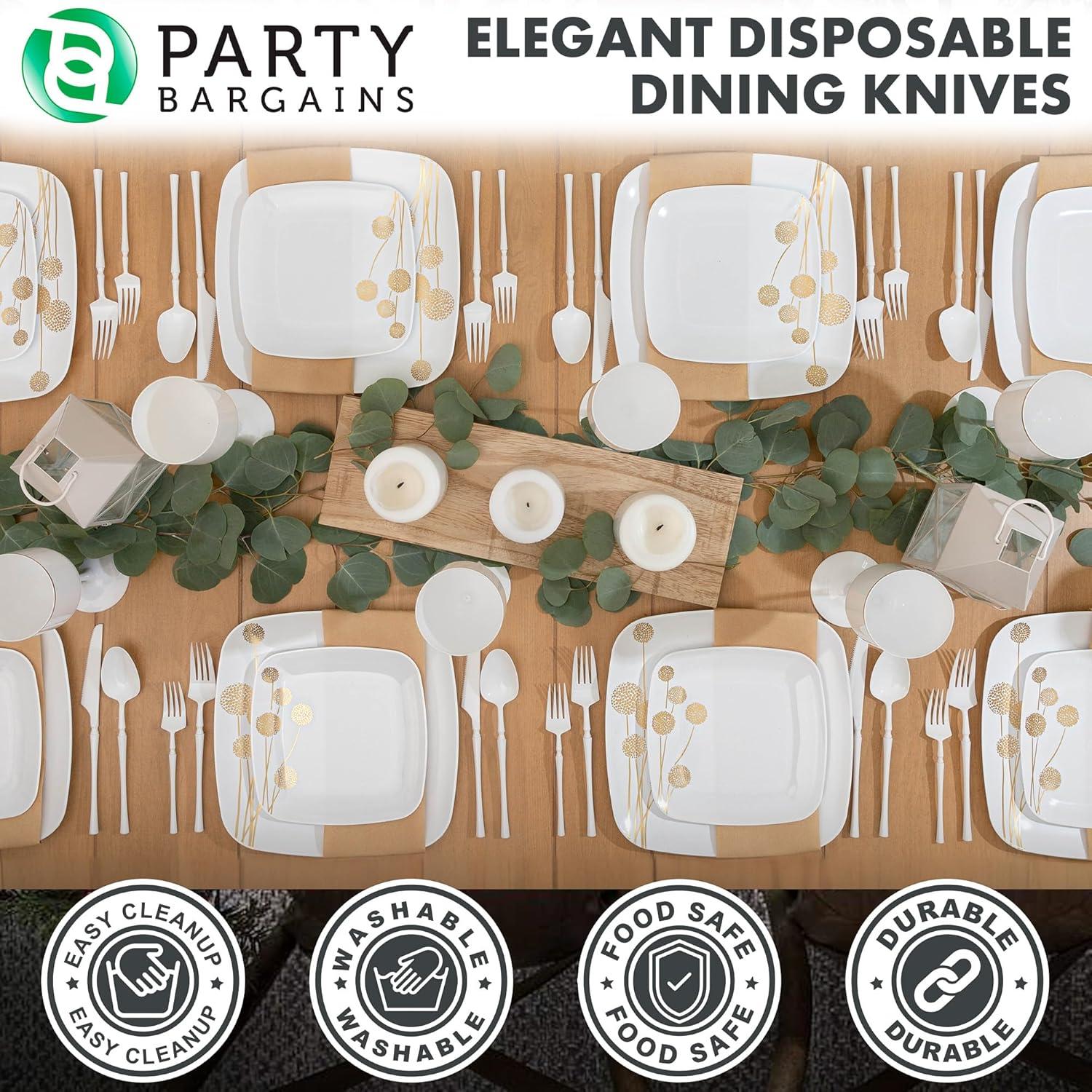 imageParty Bargains Disposable Plastic Silver Cutlery Set Infinity Modern Design Utensils 40 Pack 16 Forks 8 Knives 16 SpoonsWhite