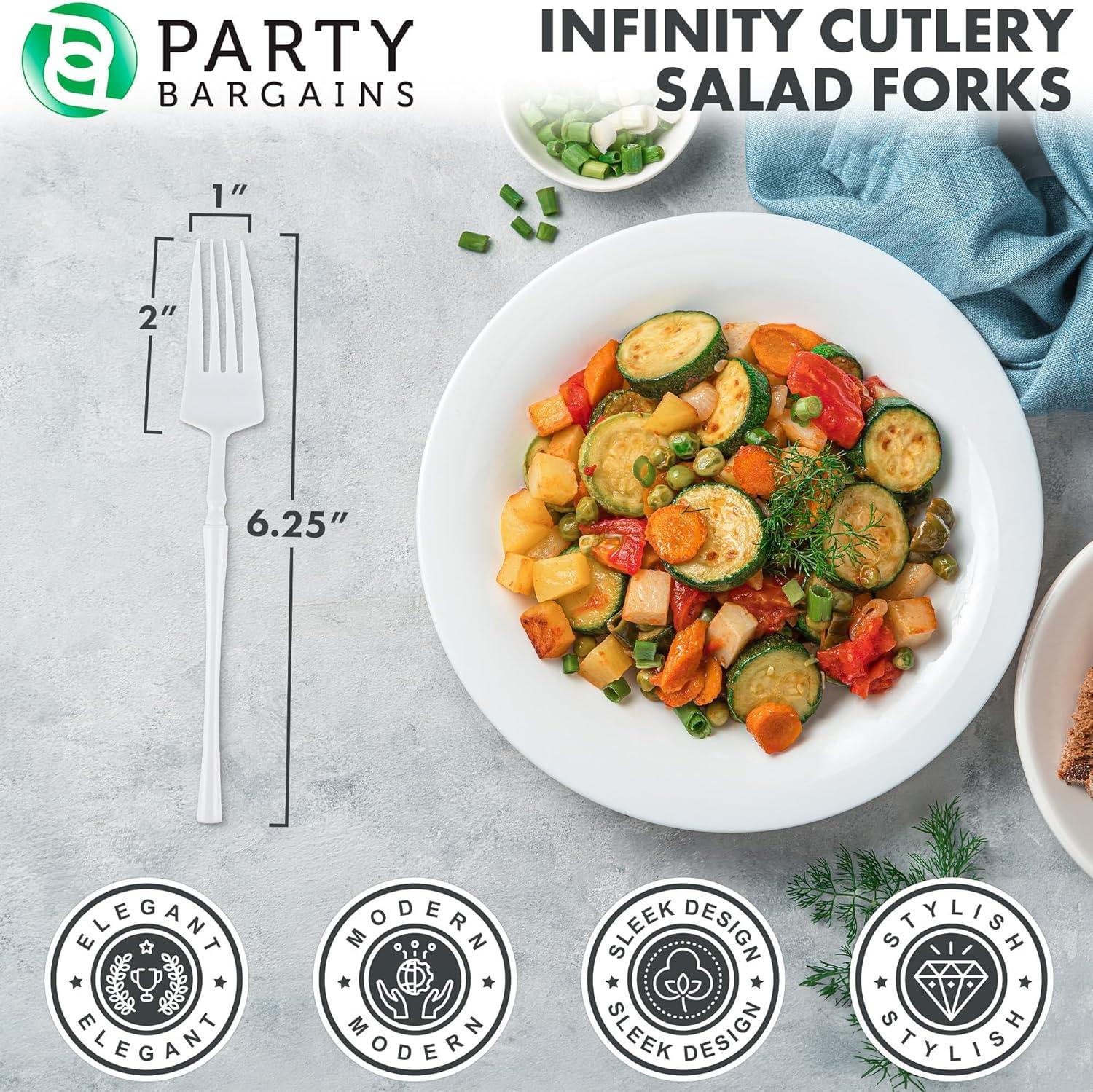 imageParty Bargains Disposable Plastic Silver Cutlery Set Infinity Modern Design Utensils 40 Pack 16 Forks 8 Knives 16 SpoonsWhite