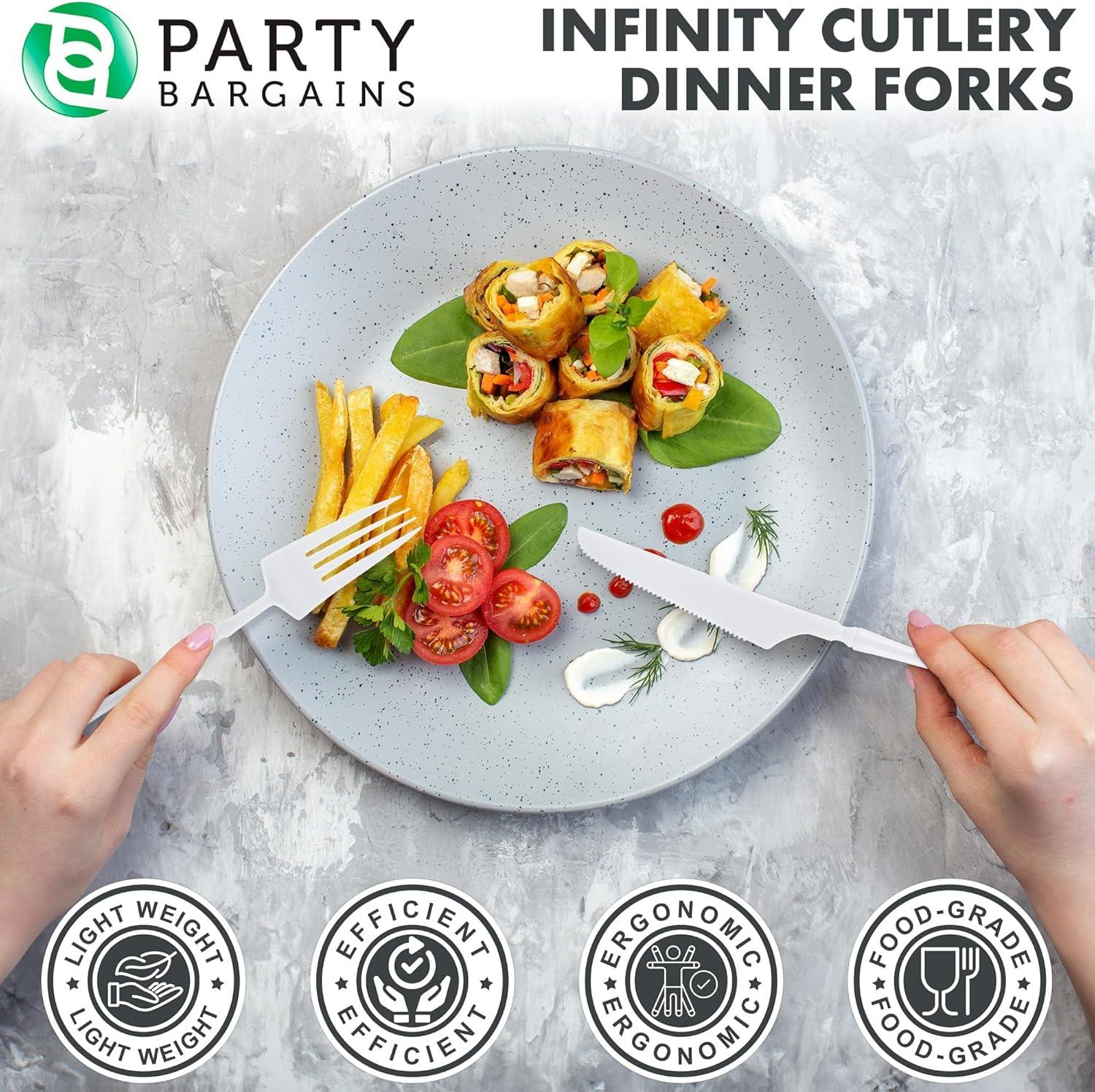 imageParty Bargains Disposable Plastic Silver Cutlery Set Infinity Modern Design Utensils 40 Pack 16 Forks 8 Knives 16 SpoonsWhite