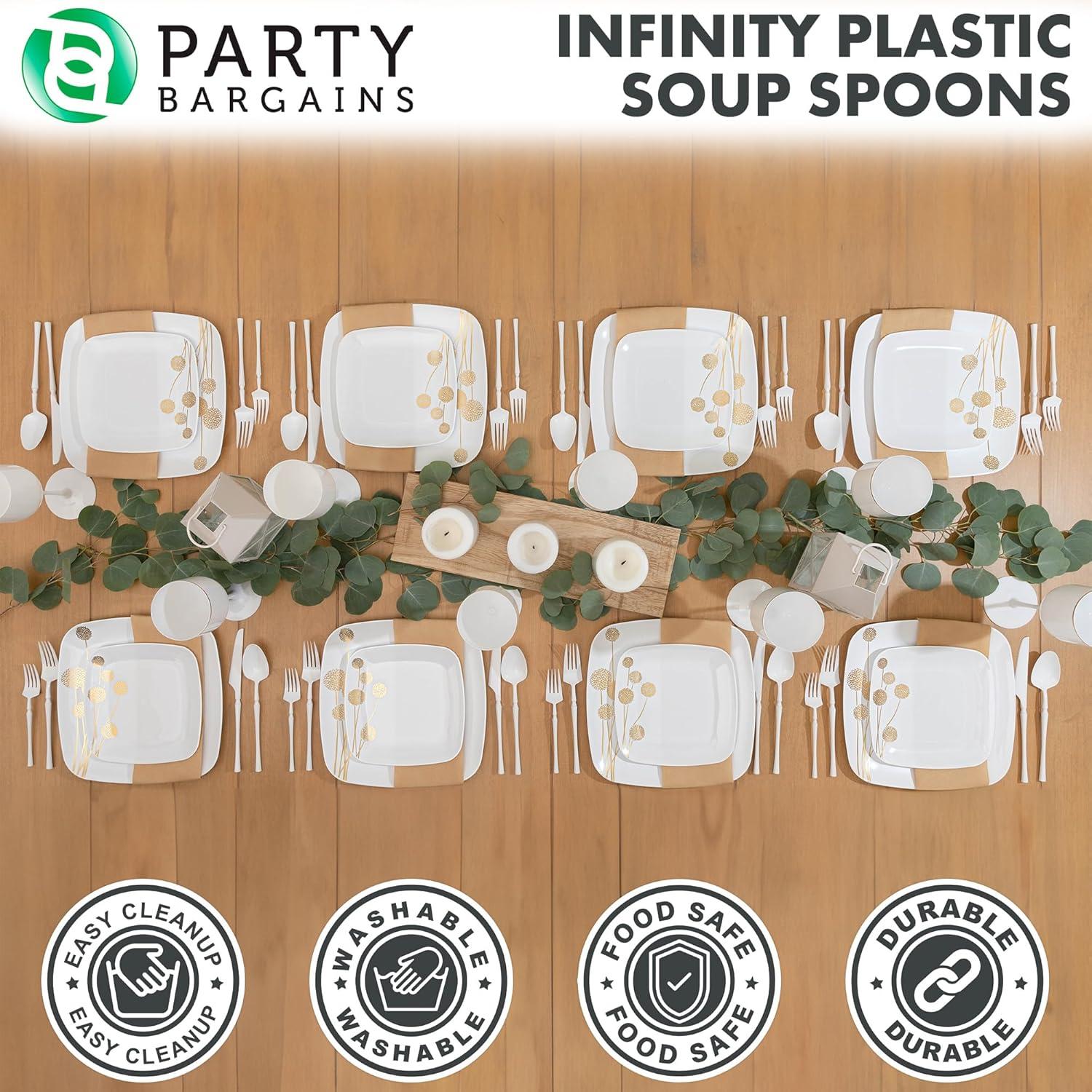 imageParty Bargains Disposable Plastic Silver Cutlery Set Infinity Modern Design Utensils 40 Pack 16 Forks 8 Knives 16 SpoonsWhite