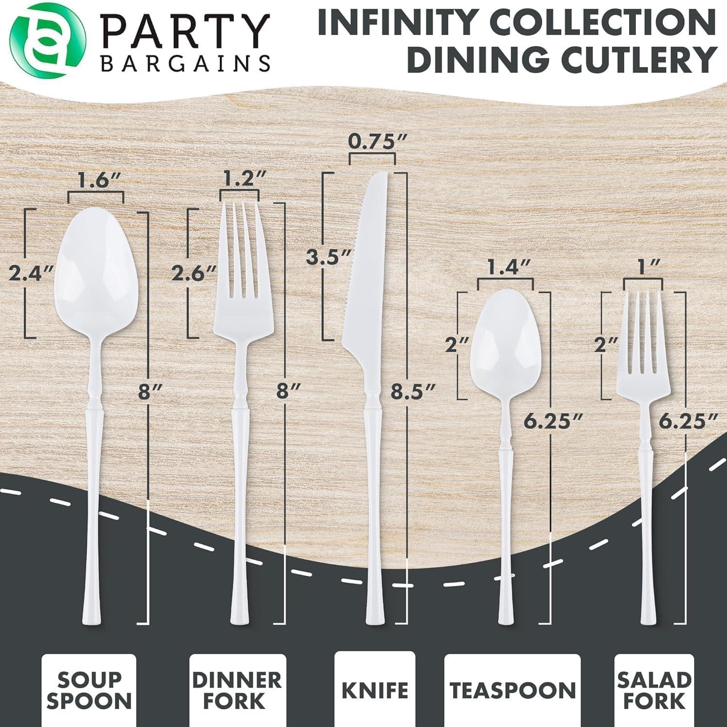 imageParty Bargains Disposable Plastic Silver Cutlery Set Infinity Modern Design Utensils 40 Pack 16 Forks 8 Knives 16 SpoonsWhite