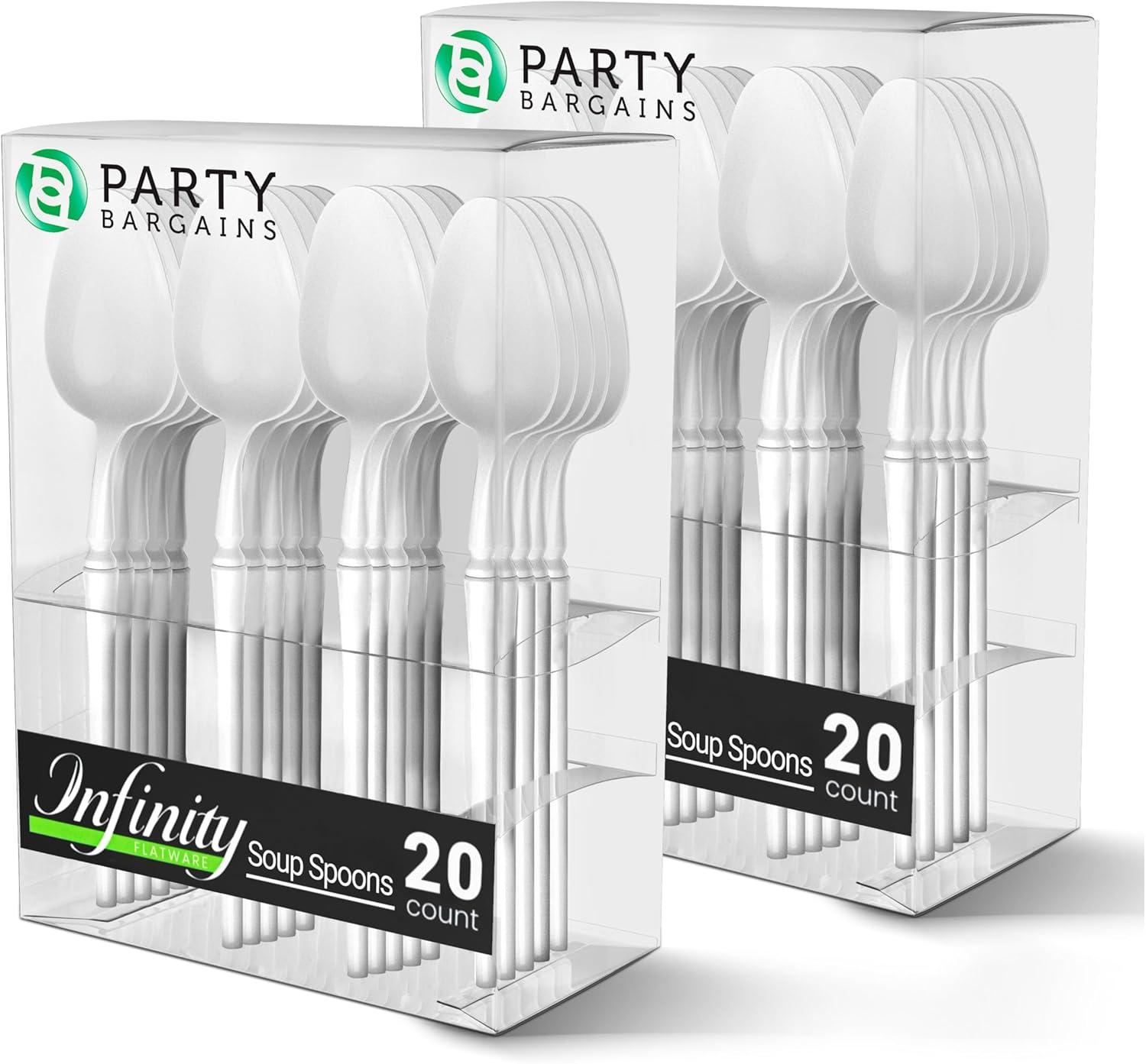 imageParty Bargains Disposable Plastic Silver Cutlery Set Infinity Modern Design Utensils 40 Pack 16 Forks 8 Knives 16 SpoonsWhite