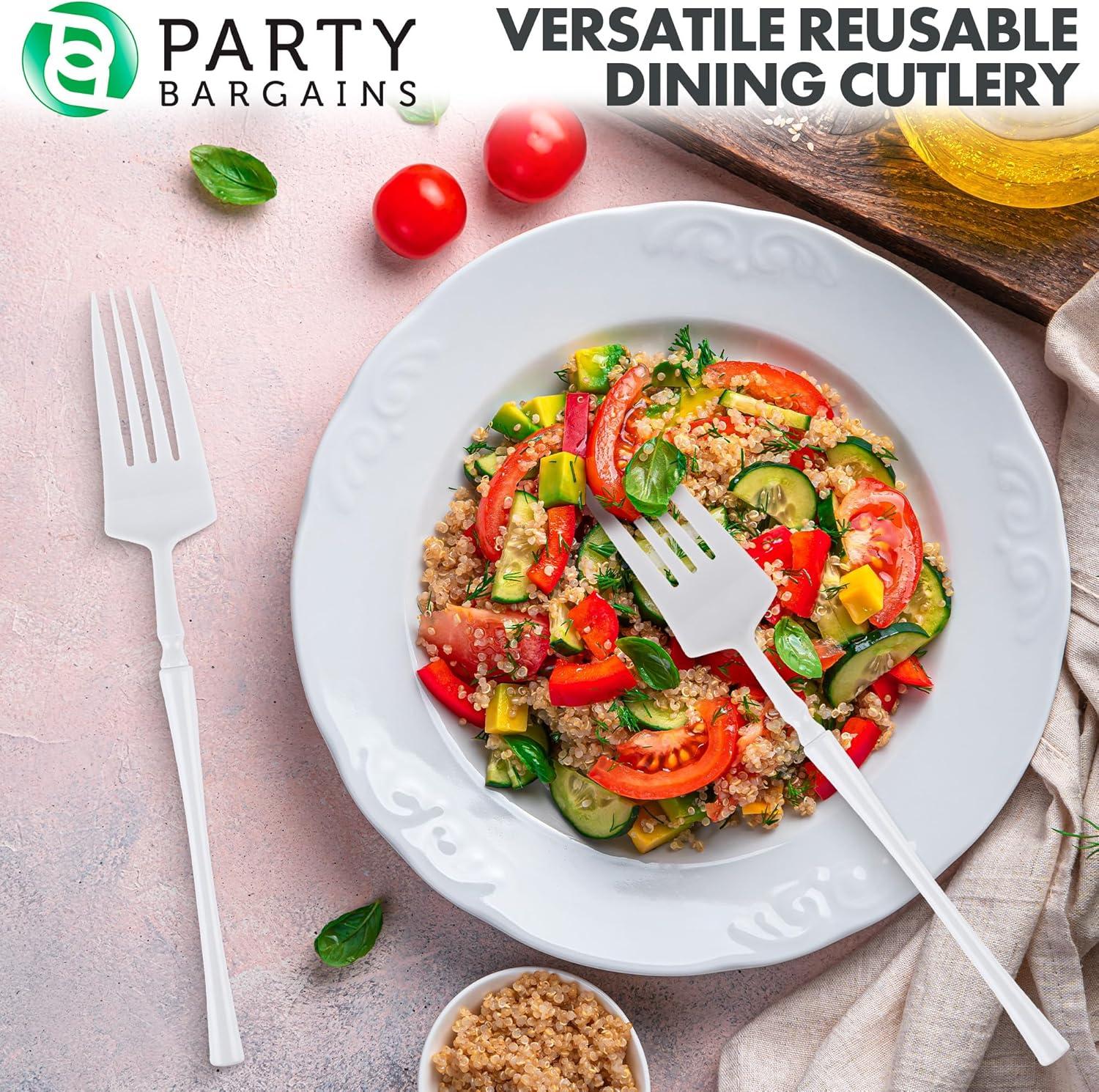 imageParty Bargains Disposable Plastic Silver Cutlery Set Infinity Modern Design Utensils 40 Pack 16 Forks 8 Knives 16 SpoonsWhite