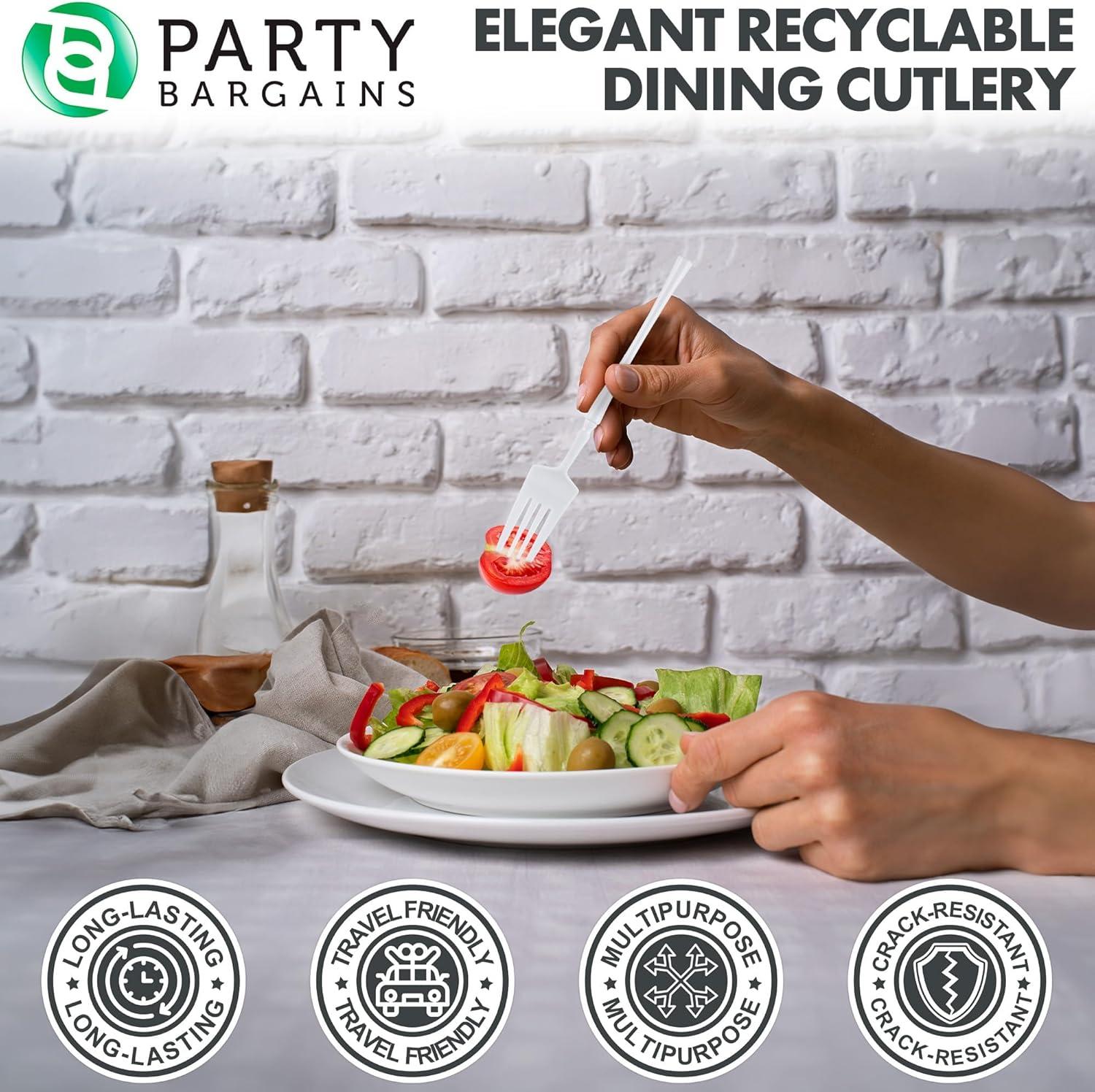 imageParty Bargains Disposable Plastic Silver Cutlery Set Infinity Modern Design Utensils 40 Pack 16 Forks 8 Knives 16 SpoonsWhite