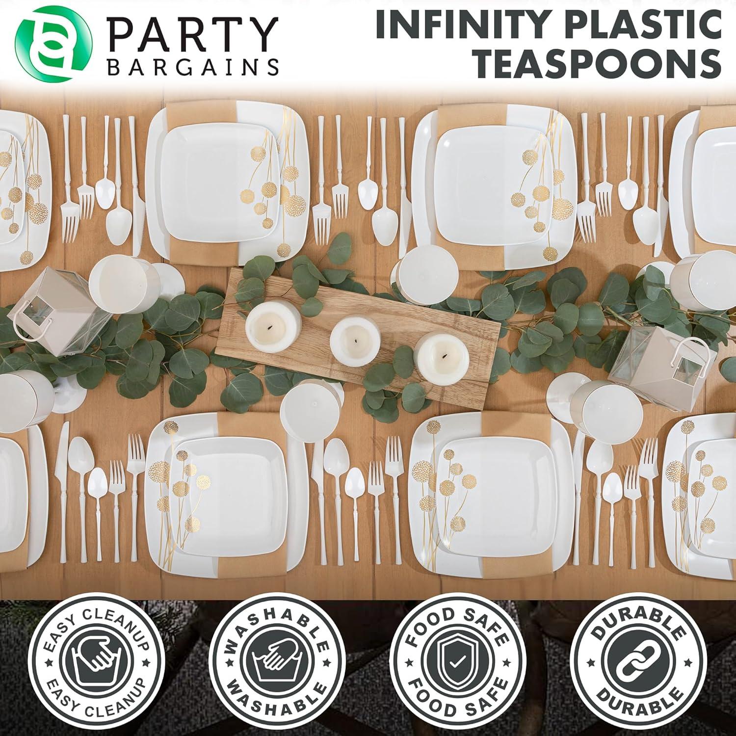 imageParty Bargains Disposable Plastic Silver Cutlery Set Infinity Modern Design Utensils 40 Pack 16 Forks 8 Knives 16 SpoonsWhite