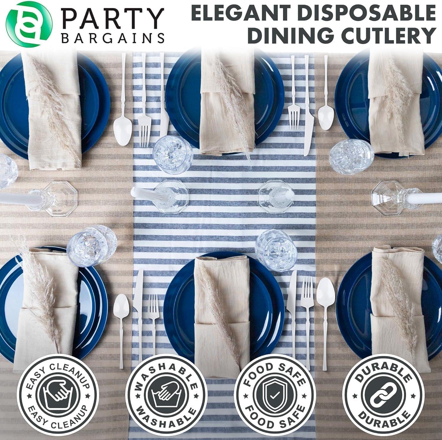 imageParty Bargains Disposable Plastic Silver Cutlery Set Infinity Modern Design Utensils 40 Pack 16 Forks 8 Knives 16 SpoonsWhite