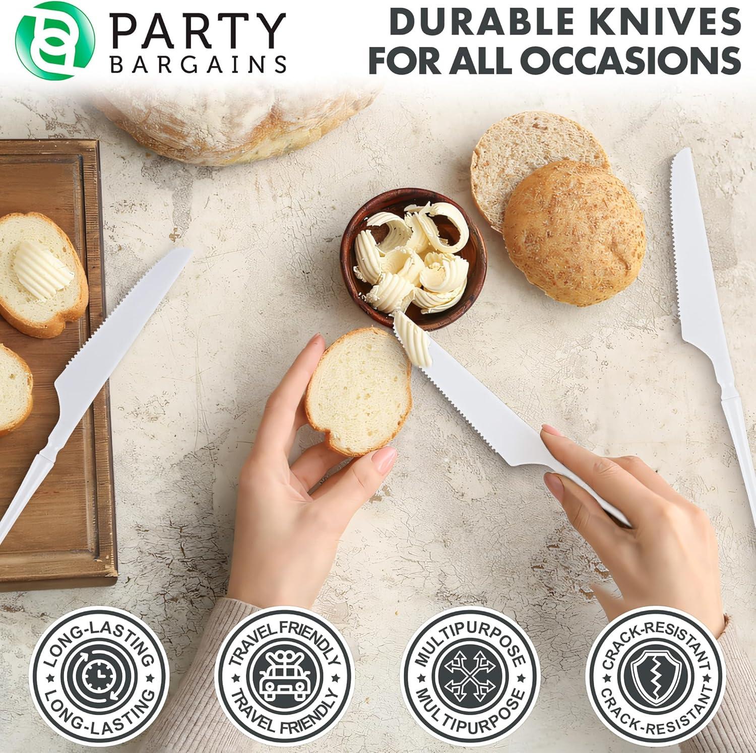 imageParty Bargains Disposable Plastic Silver Cutlery Set Infinity Modern Design Utensils 40 Pack 16 Forks 8 Knives 16 SpoonsWhite