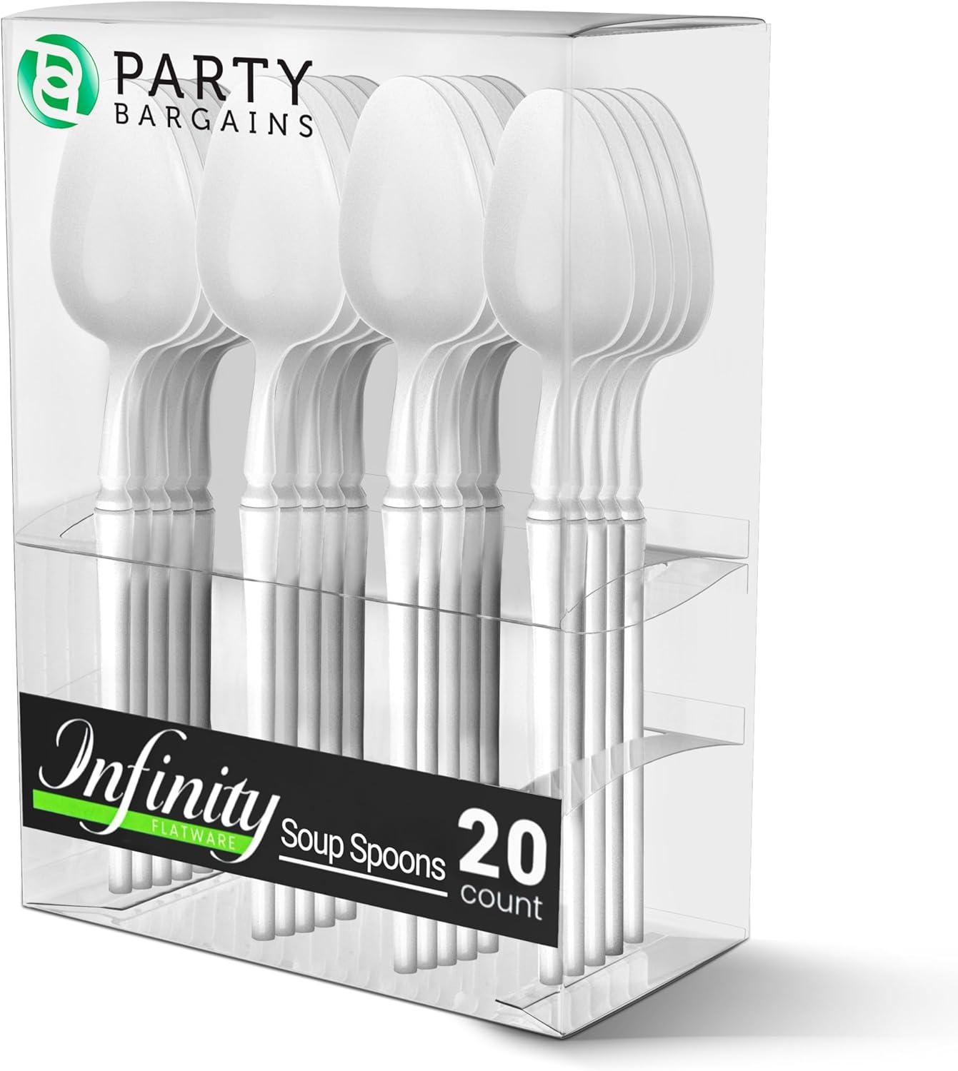imageParty Bargains Disposable Plastic Silver Cutlery Set Infinity Modern Design Utensils 40 Pack 16 Forks 8 Knives 16 SpoonsWhite
