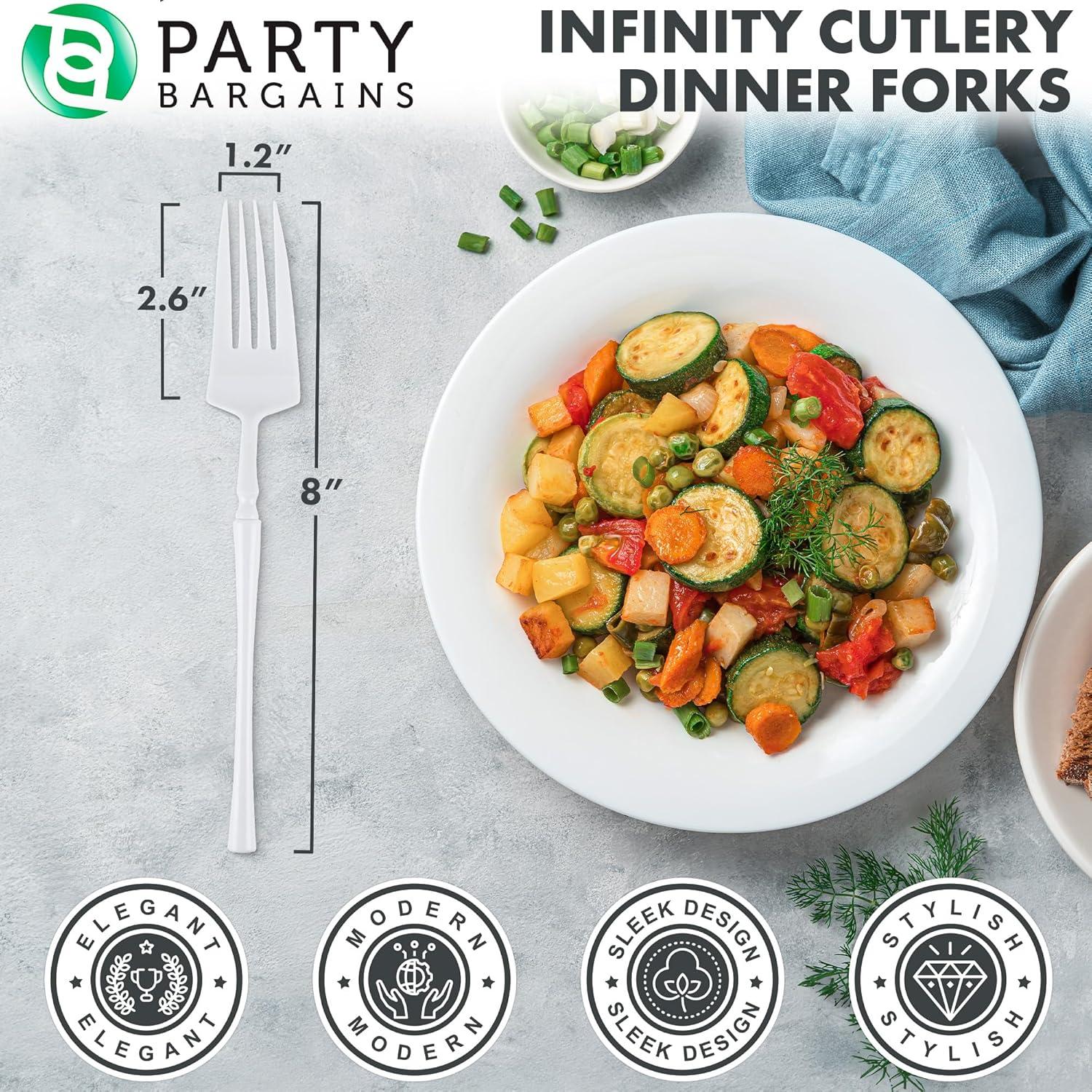 imageParty Bargains Disposable Plastic Silver Cutlery Set Infinity Modern Design Utensils 40 Pack 16 Forks 8 Knives 16 SpoonsWhite