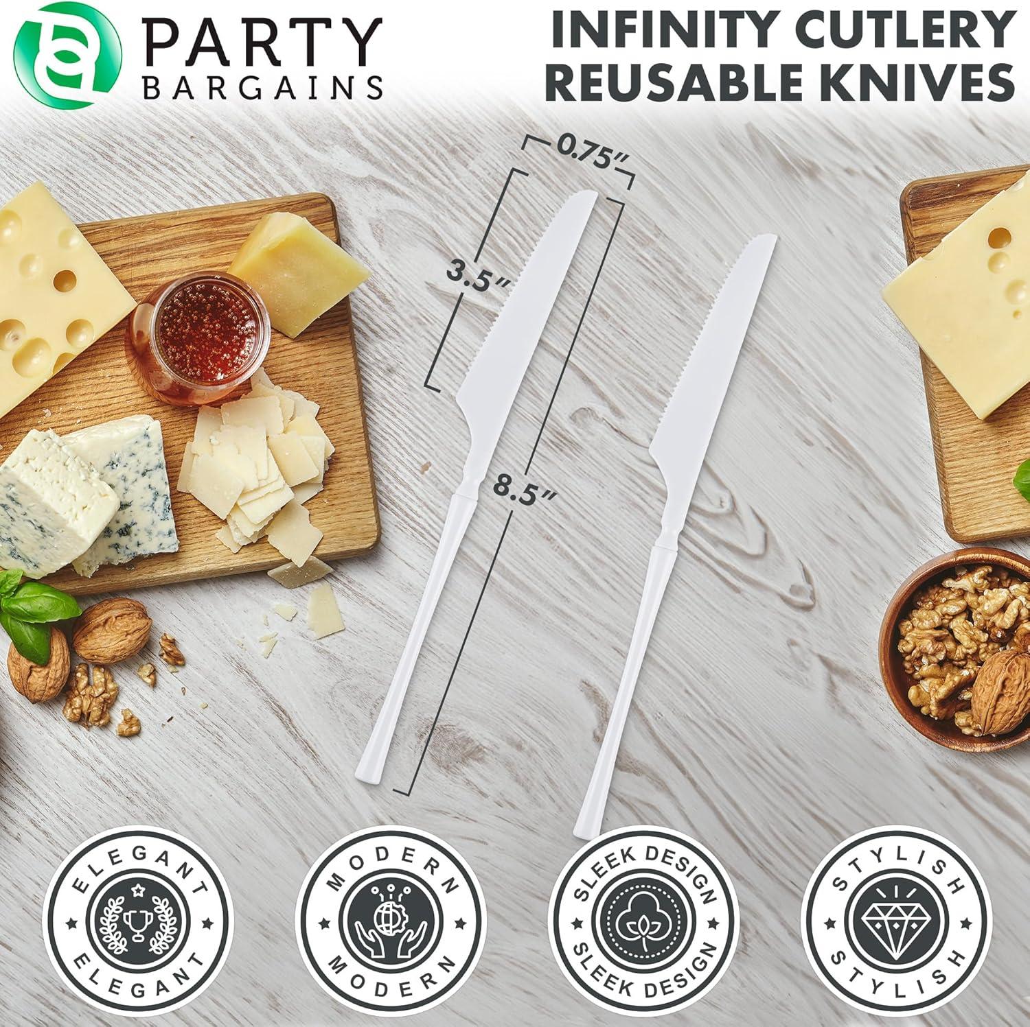 imageParty Bargains Disposable Plastic Silver Cutlery Set Infinity Modern Design Utensils 40 Pack 16 Forks 8 Knives 16 SpoonsWhite