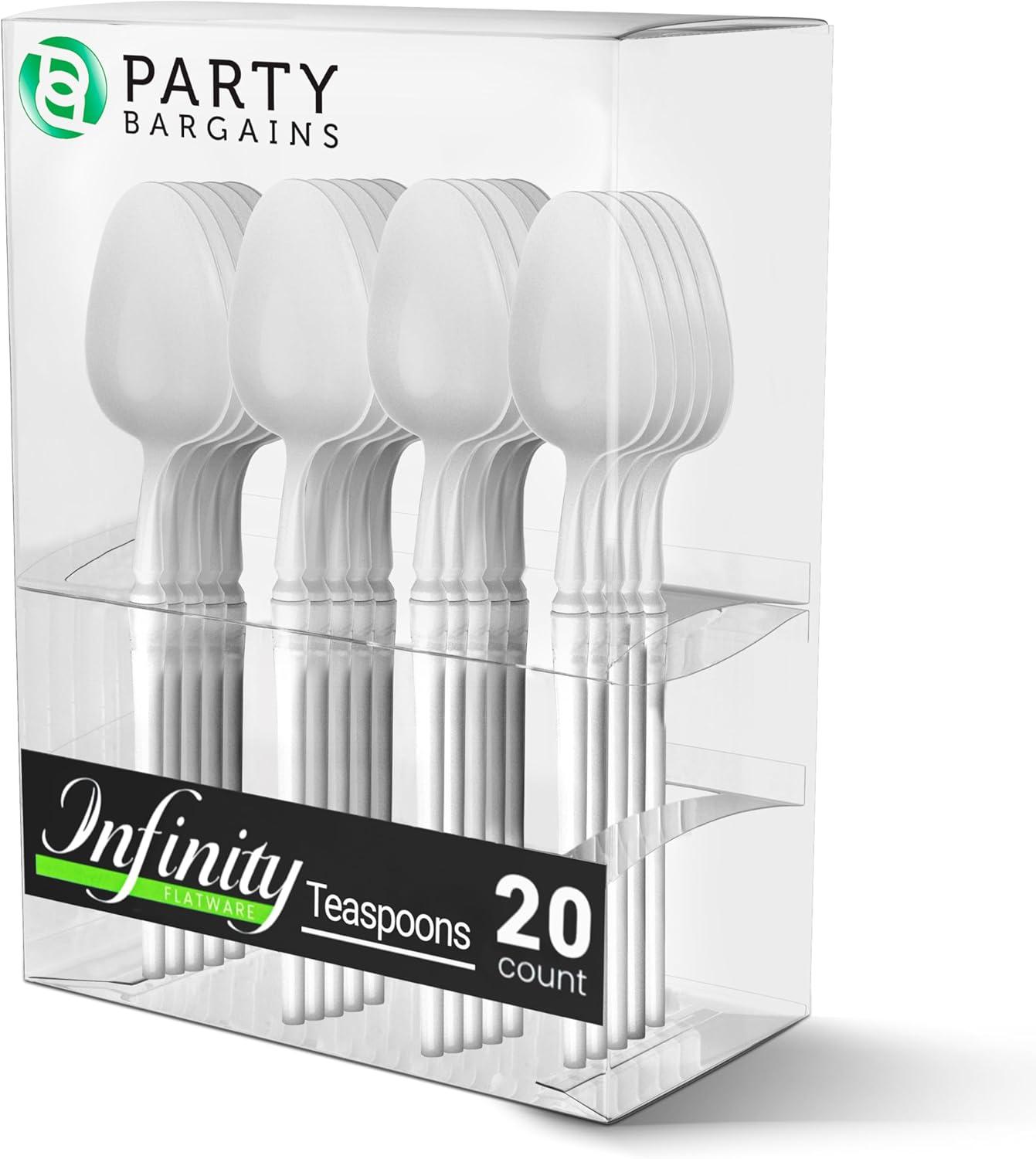 imageParty Bargains Disposable Plastic Silver Cutlery Set Infinity Modern Design Utensils 40 Pack 16 Forks 8 Knives 16 SpoonsWhite