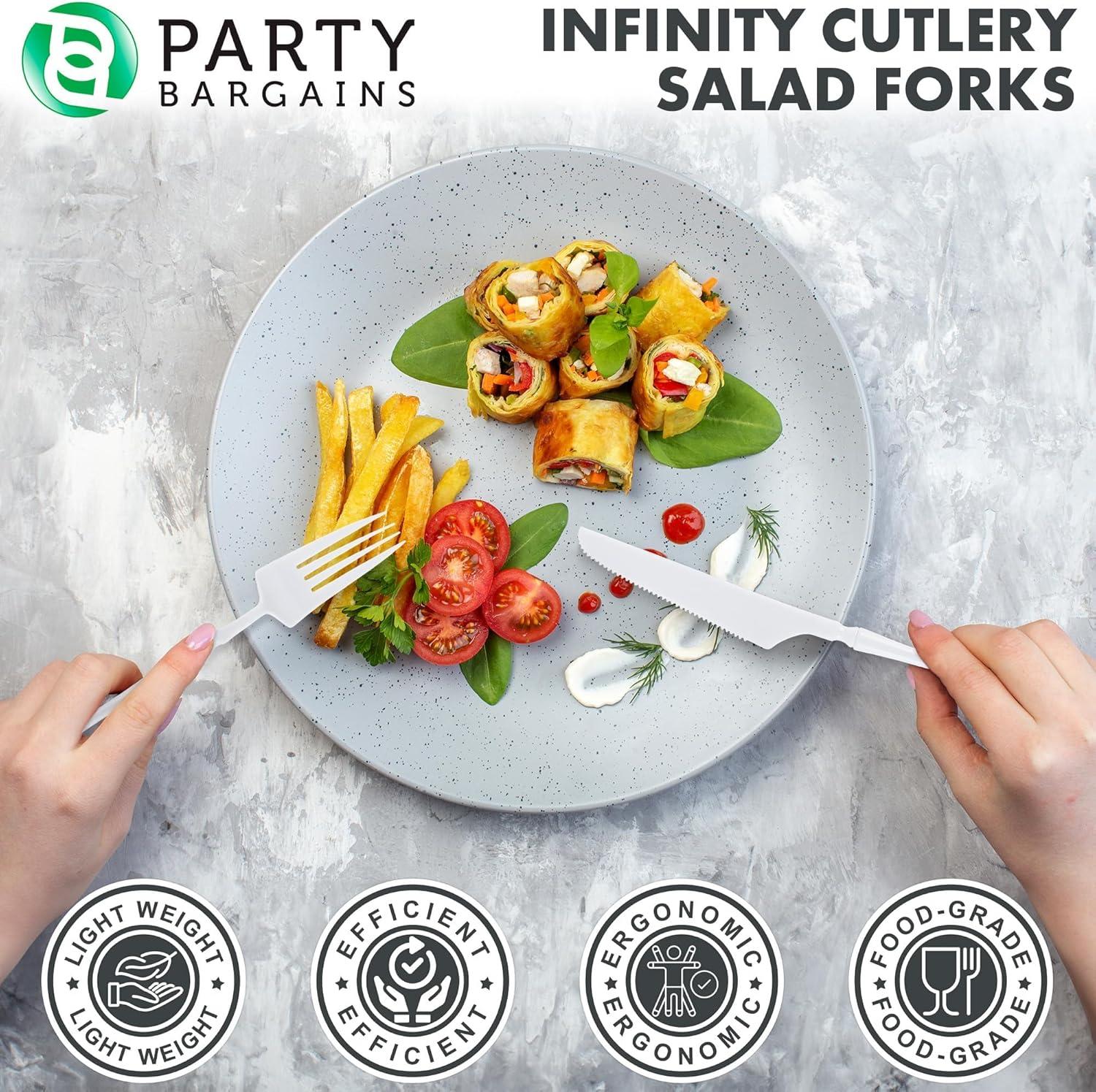 imageParty Bargains Disposable Plastic Silver Cutlery Set Infinity Modern Design Utensils 40 Pack 16 Forks 8 Knives 16 SpoonsWhite