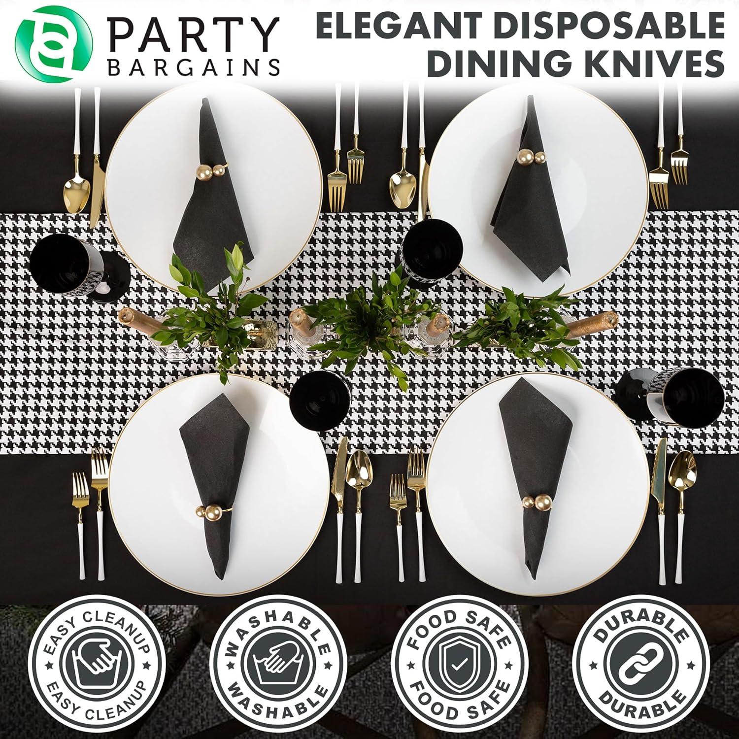 imageParty Bargains Disposable Plastic Silver Cutlery Set Infinity Modern Design Utensils 40 Pack 16 Forks 8 Knives 16 SpoonsWhite Gold