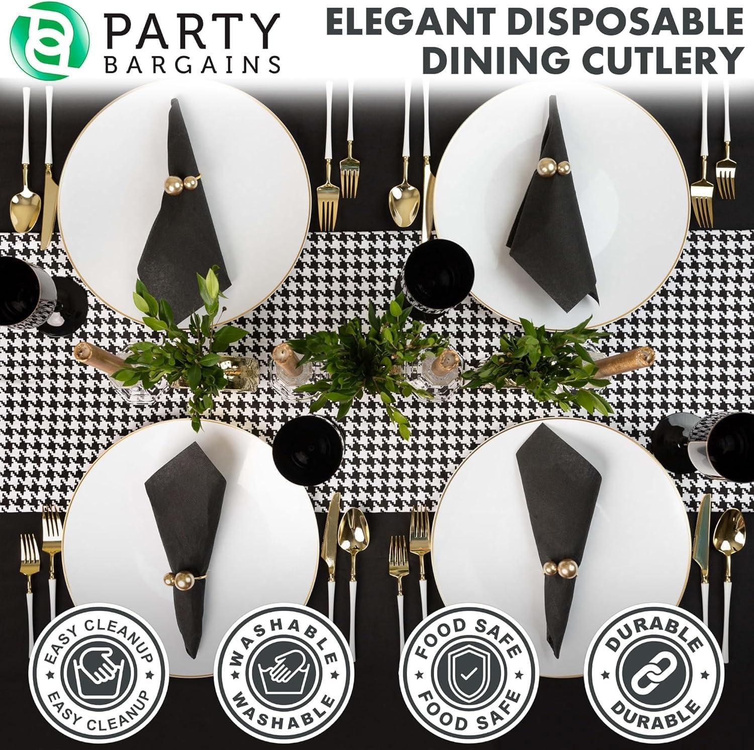 imageParty Bargains Disposable Plastic Silver Cutlery Set Infinity Modern Design Utensils 40 Pack 16 Forks 8 Knives 16 SpoonsWhite Gold